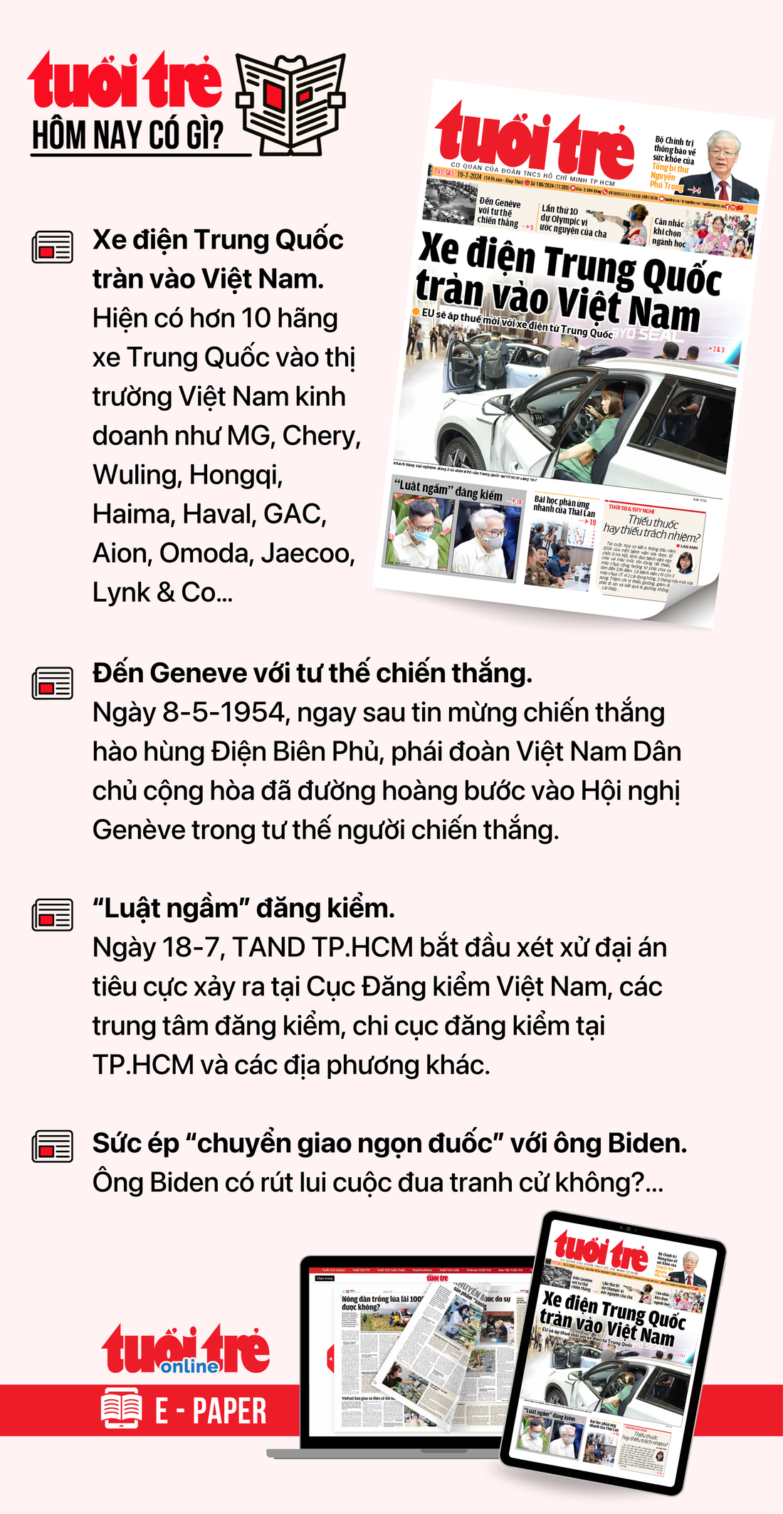 Tin tức chính trên Tuổi Trẻ nhật báo hôm nay 19-7. Để đọc Tuổi Trẻ báo in phiên bản E-paper, mời bạn đăng ký Tuổi Trẻ Sao TẠI ĐÂY