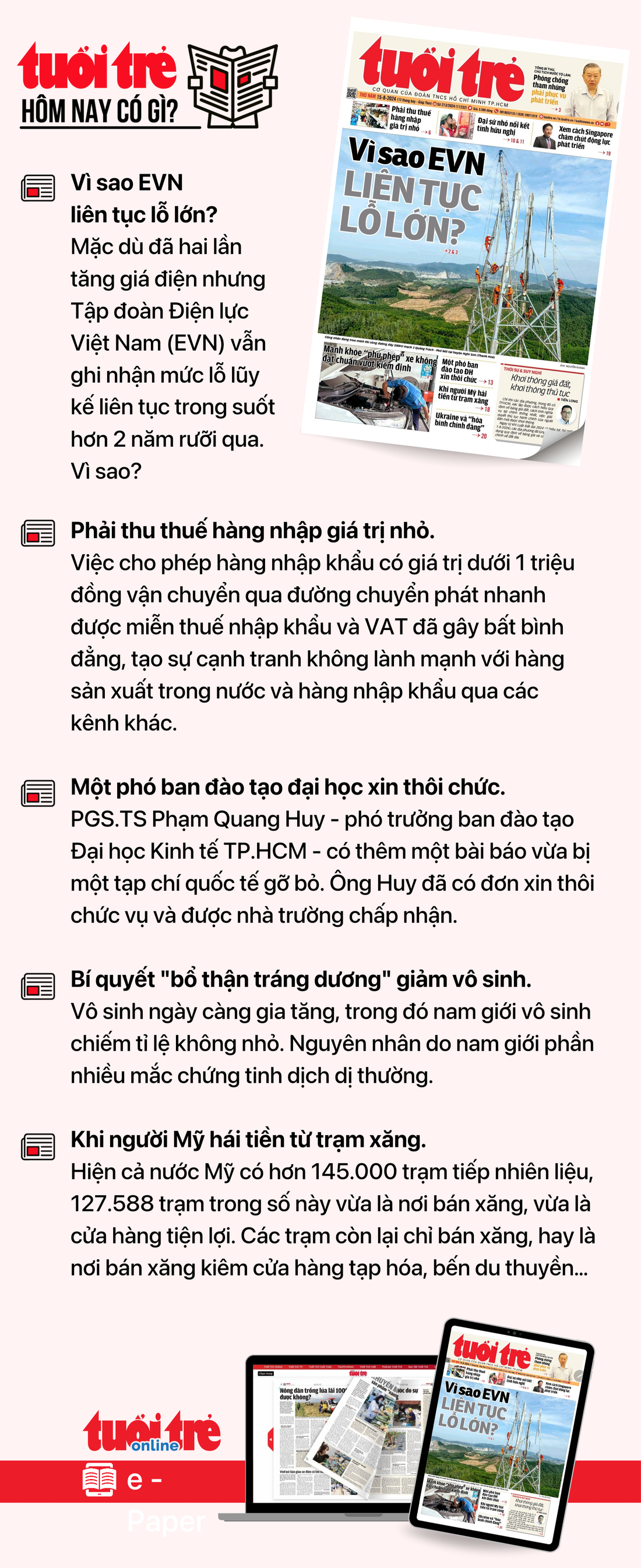 Tin tức chính trên Tuổi Trẻ nhật báo hôm nay 15-8. Để đọc Tuổi Trẻ báo in phiên bản E-paper, mời bạn đăng ký Tuổi Trẻ Sao TẠI ĐÂY