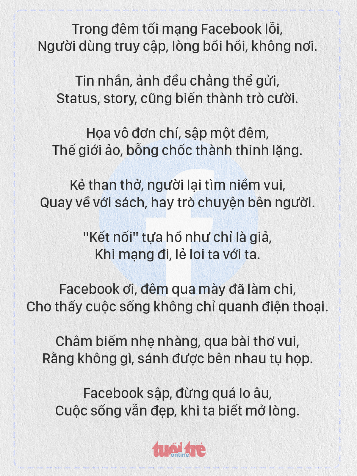 AI làm thơ: Facebook sập cuộc đời ta vẫn đẹp