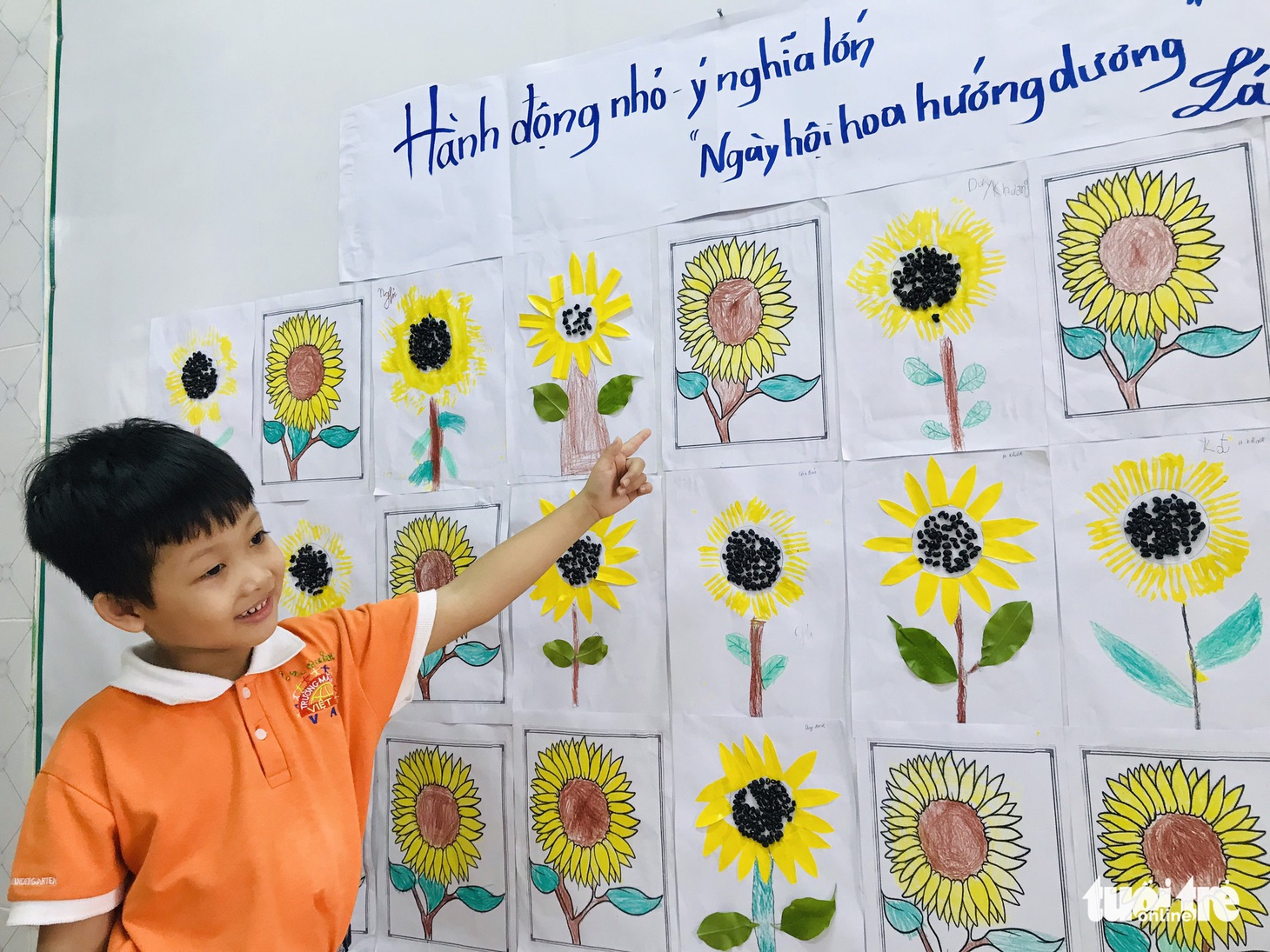Học sinh mầm non làm hoa hướng dương tặng bệnh nhi ung thư - Ảnh 6.