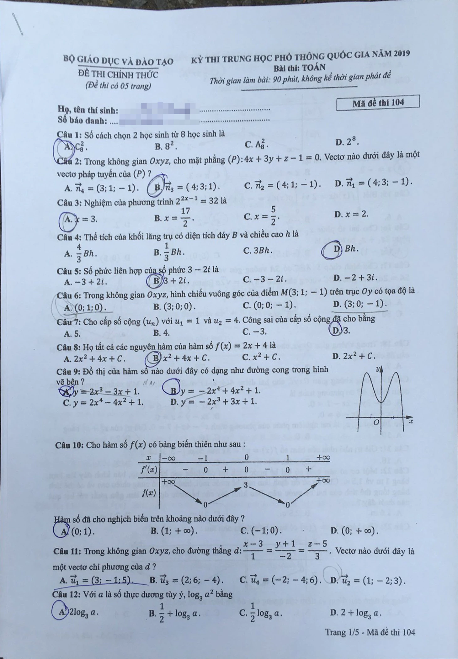 Đáp án môn toán thi THPT quốc gia 2019 - Ảnh 15.