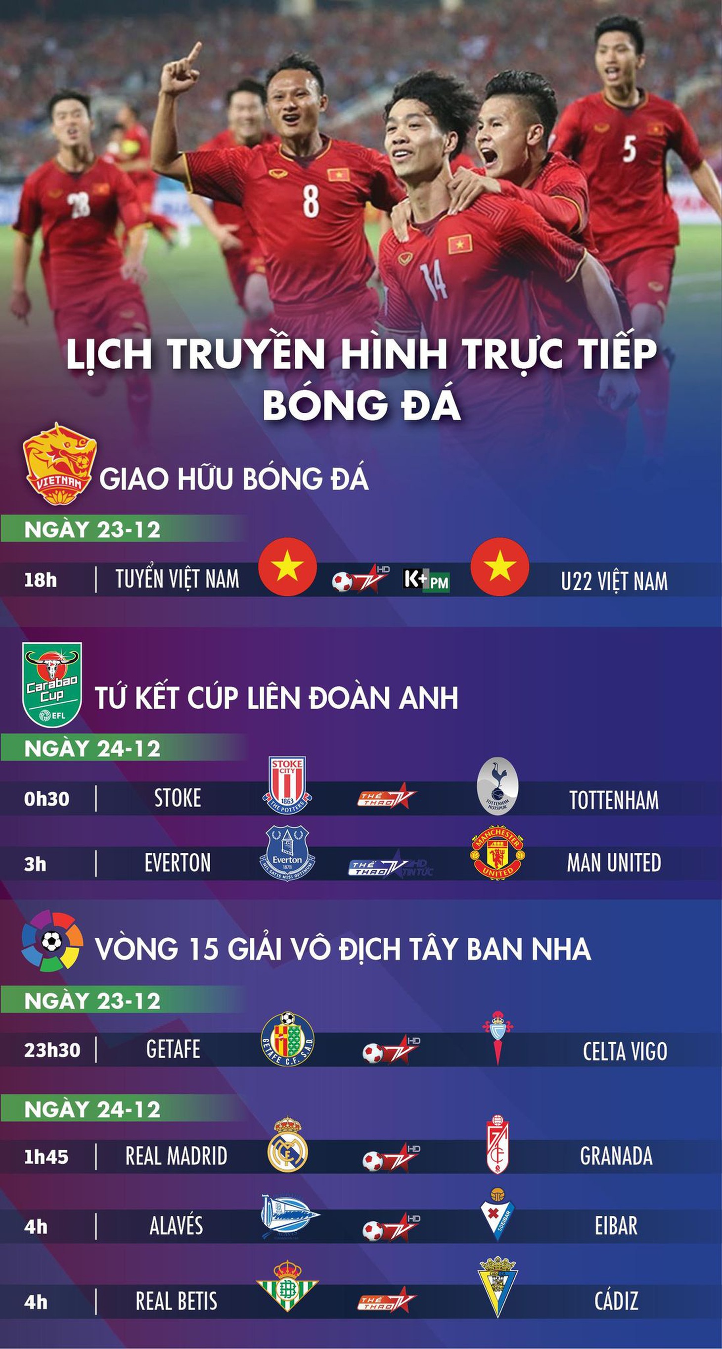 Lịch trực tiếp bóng đá 23-12: U22 Việt Nam - Tuyển Việt Nam, Everton - Man United - Ảnh 1.