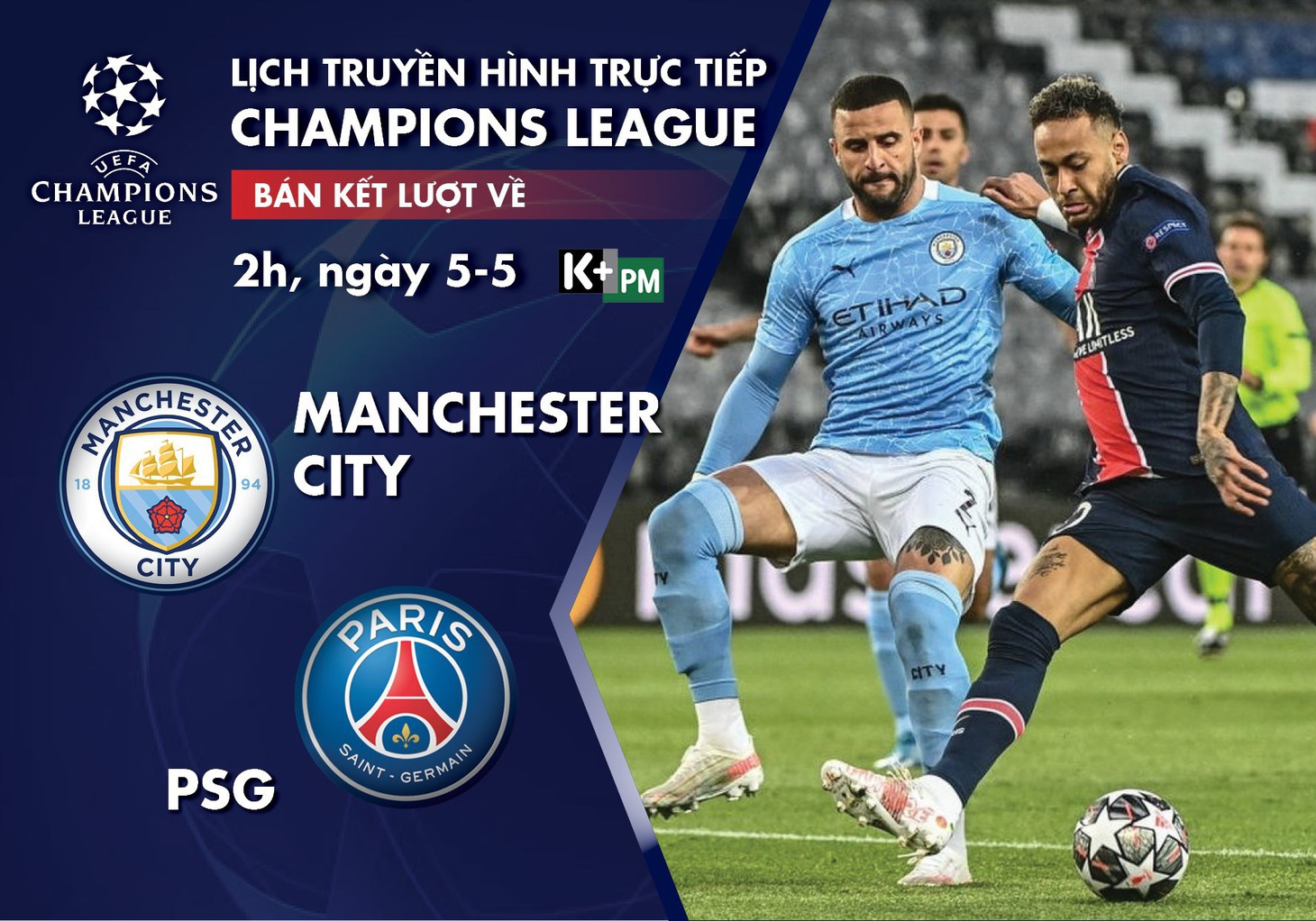 Lịch trực tiếp Champions League: Man City - PSG - Ảnh 1.