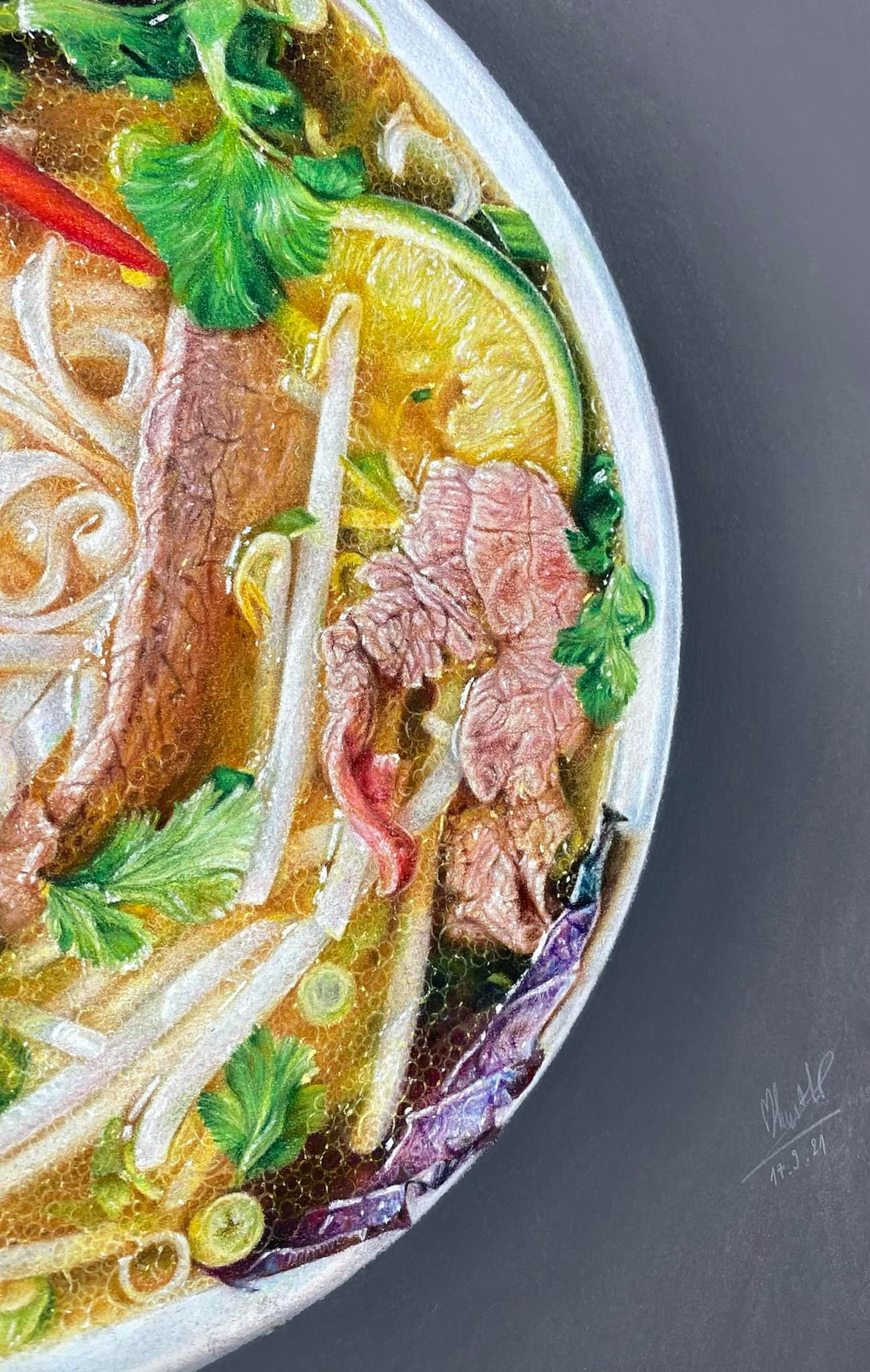 Đói bụng, chàng trai vẽ tô phở sống động đến bất ngờ - Ảnh 2.