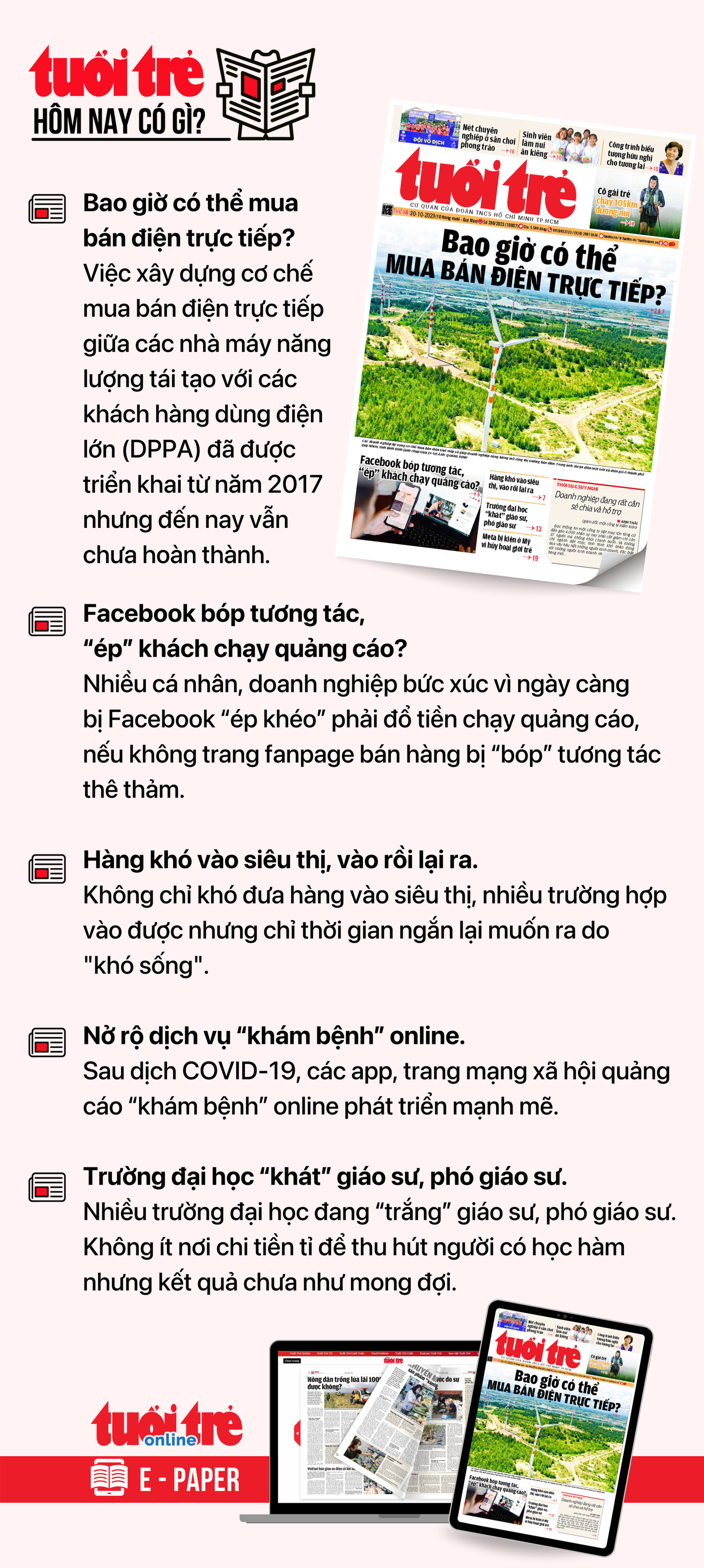 Tin tức chính trên Tuổi Trẻ nhật báo hôm nay 30-10. Để đọc Tuổi Trẻ báo in phiên bản E-paper, mời bạn đăng ký Tuổi Trẻ Sao TẠI ĐÂY