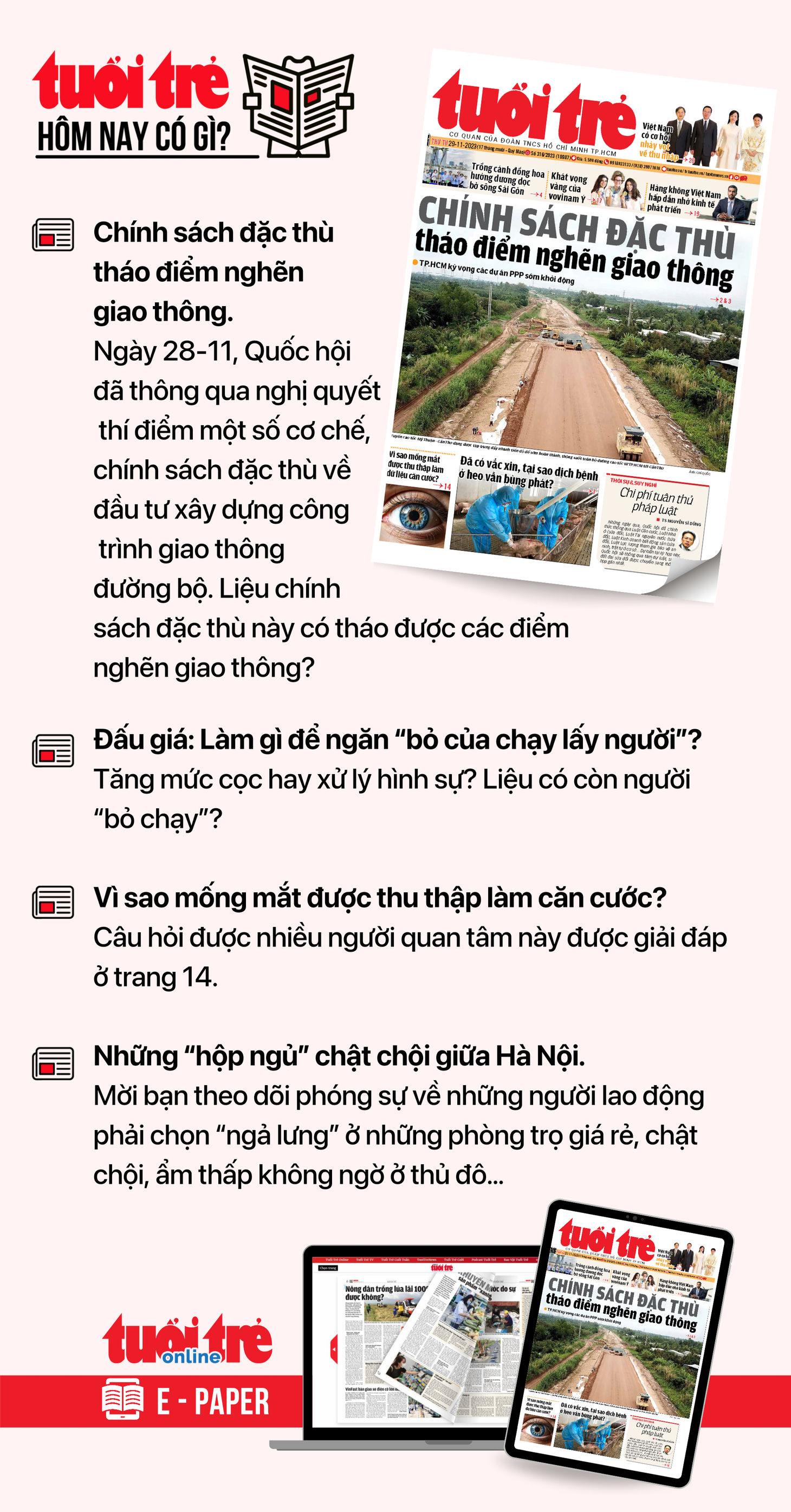 Tin tức chính trên Tuổi Trẻ nhật báo hôm nay 29-11. Để đọc Tuổi Trẻ báo in phiên bản E-paper, mời bạn đăng ký Tuổi Trẻ Sao TẠI ĐÂY