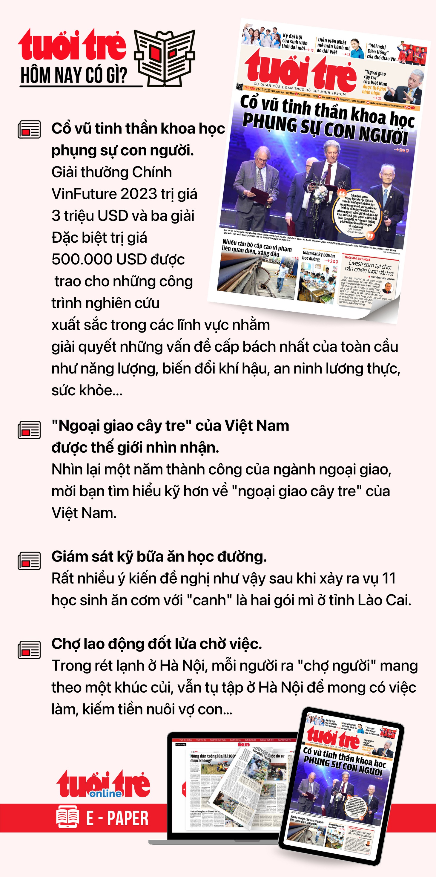Tin tức chính trên Tuổi Trẻ nhật báo hôm nay 21-12. Để đọc Tuổi Trẻ báo in phiên bản E-paper, mời bạn đăng ký Tuổi Trẻ Sao&nbsp;TẠI ĐÂY