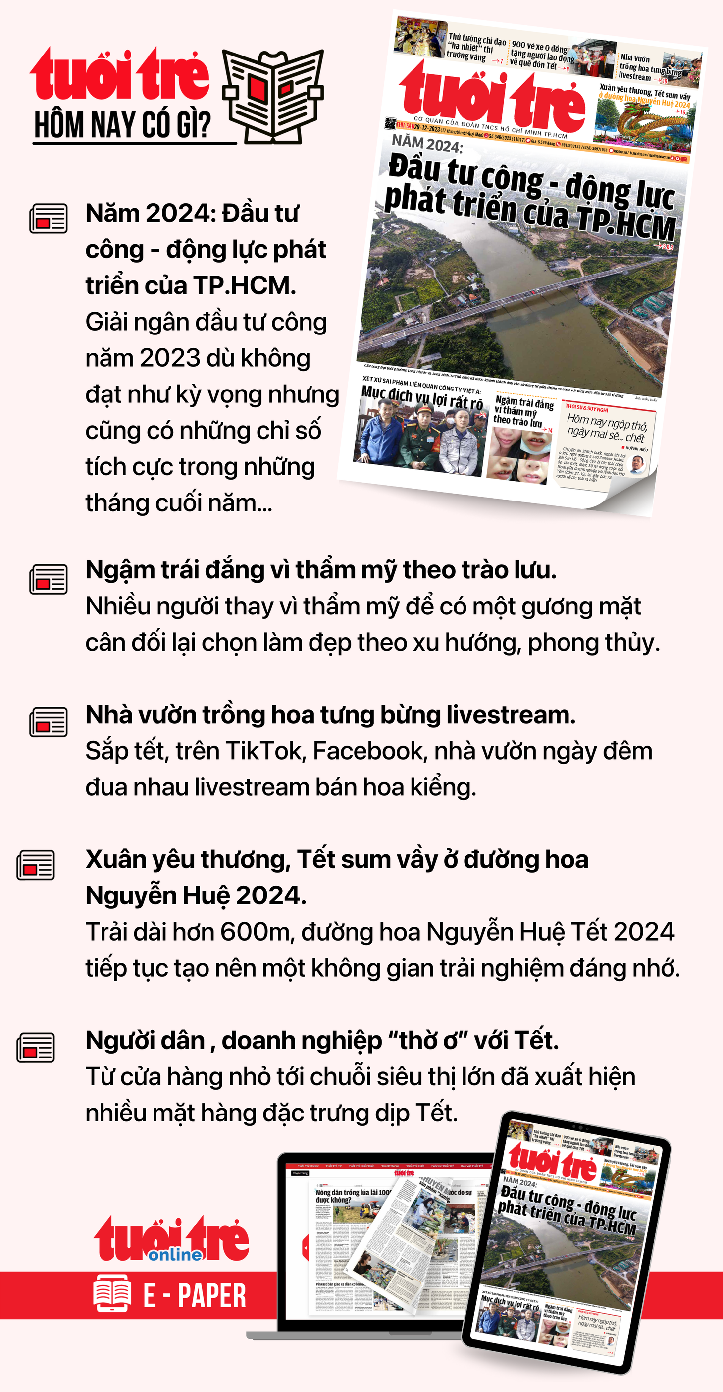 Tin tức chính trên Tuổi Trẻ nhật báo hôm nay 29-12. Để đọc Tuổi Trẻ báo in phiên bản E-paper, mời bạn&nbsp;đăng ký Tuổi Trẻ Sao TẠI ĐÂY