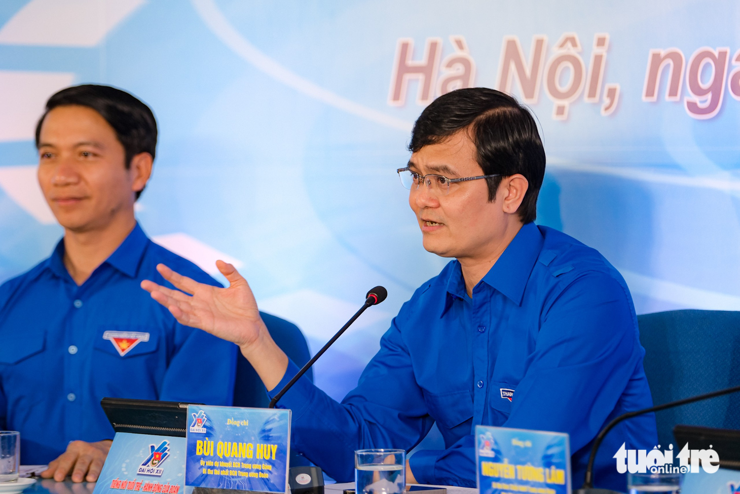 Anh Bùi Quang Huy - Bí thư thứ nhất Trung ương Đoàn trả lời câu hỏi tại diễn đàn “Tiếng nói tuổi trẻ, hành động của Đoàn” - Ảnh: NAM TRẦN