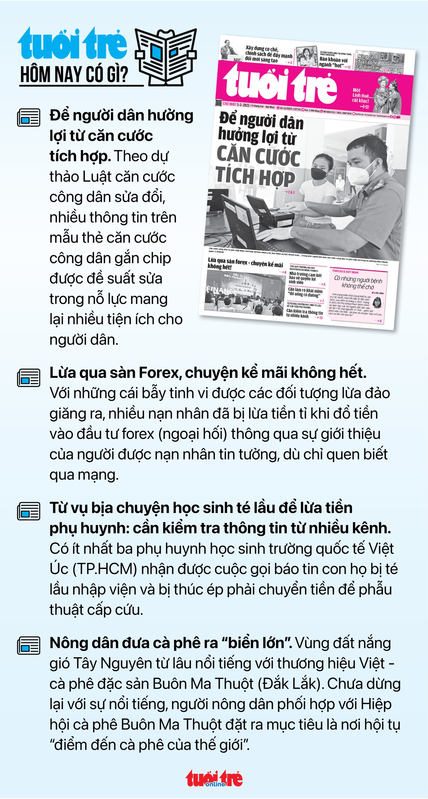 Một số tin tức trên Tuổi Trẻ nhật báo hôm nay 5-3