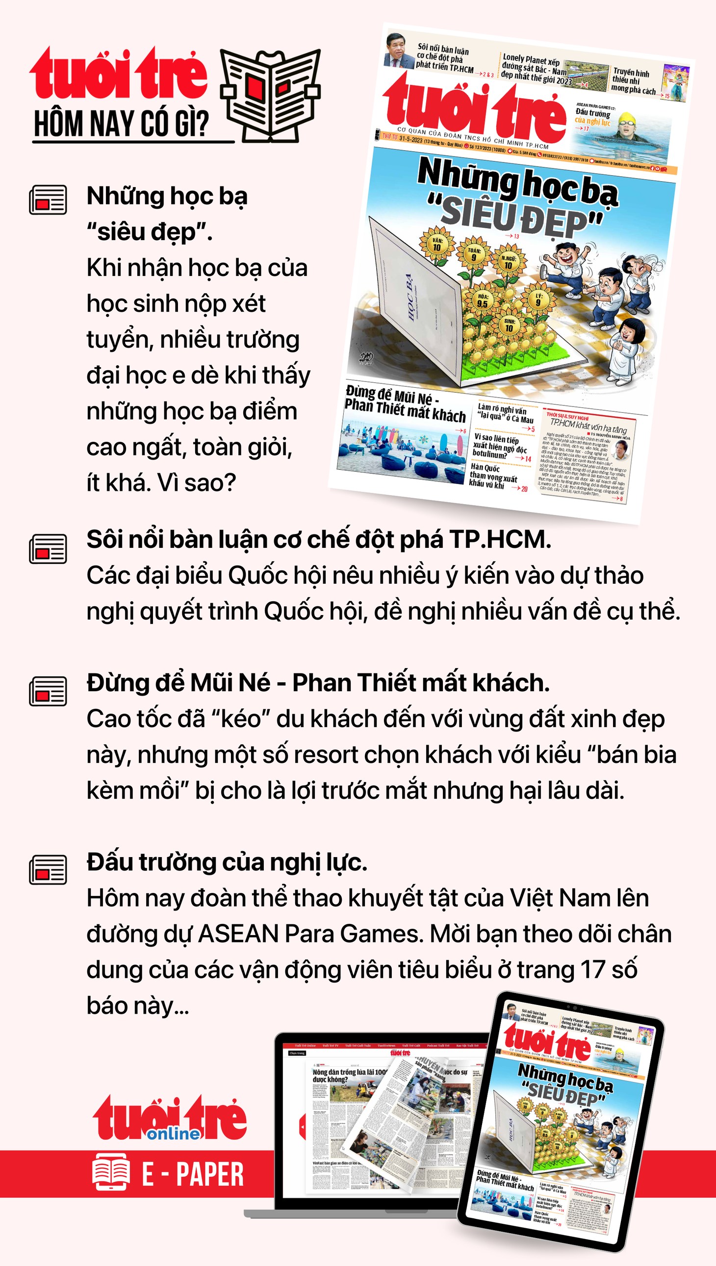 Tin tức chính trên Tuổi Trẻ nhật báo hôm nay 31-5. Để đọc Tuổi Trẻ báo in phiên bản E-paper, mời bạn&nbsp;đăng ký Tuổi Trẻ Sao TẠI ĐÂY