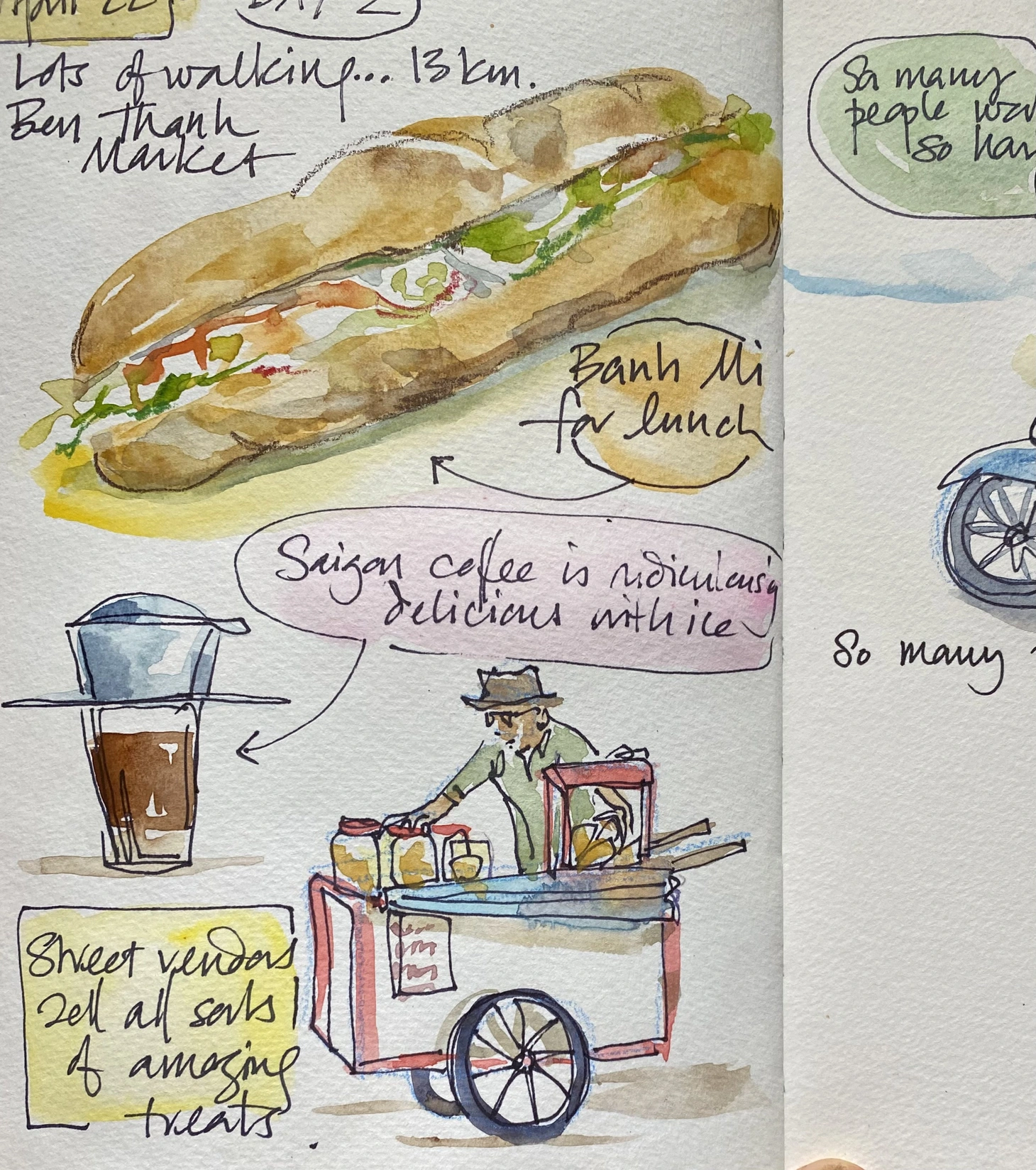 Cà phê phin và bánh mì trong tranh của Liz McGrath - Ảnh NVCC
