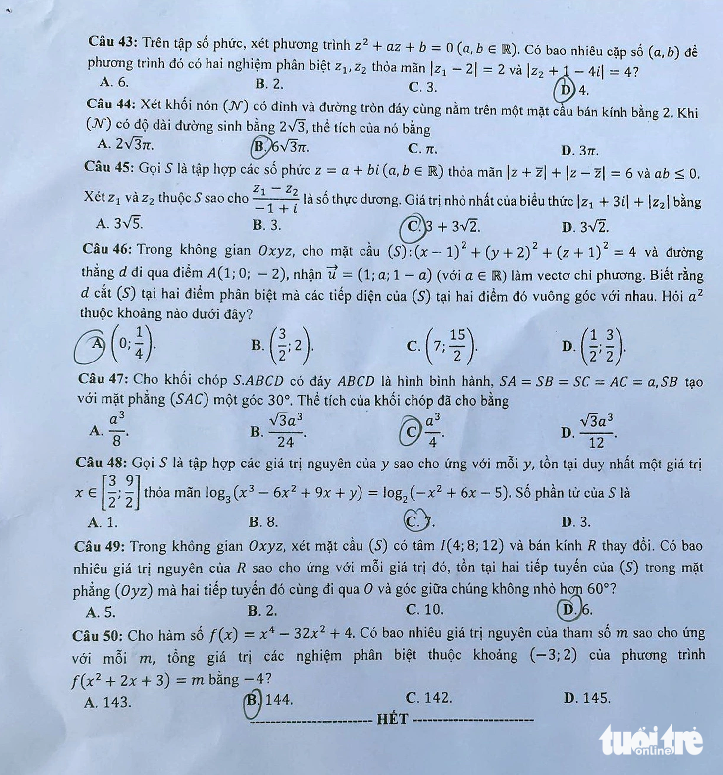 Đề thi toán, mã đề 123 - Ảnh: DOÃN HÒA