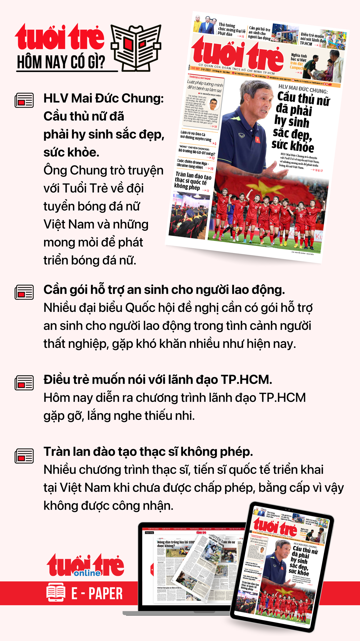 Tin tức chính trên Tuổi Trẻ nhật báo hôm nay 3-6. Để đọc Tuổi Trẻ báo in phiên bản E-paper, mời bạn đăng ký Tuổi Trẻ Sao TẠI ĐÂY