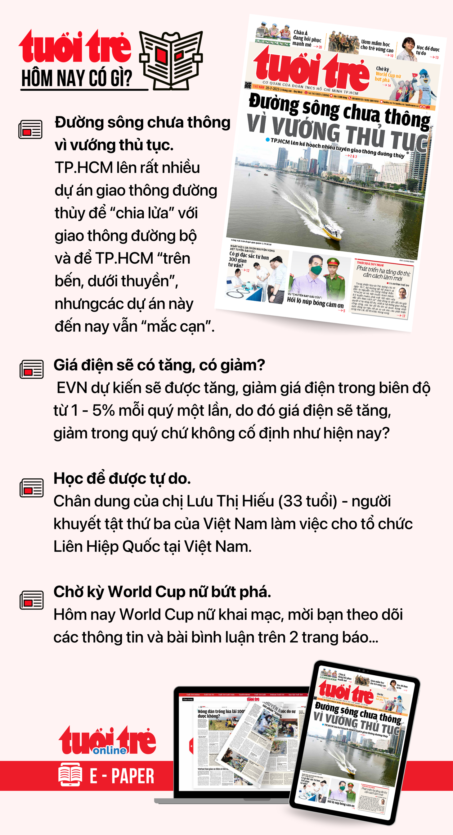 Tin tức chính trên Tuổi Trẻ nhật báo hôm nay 20-7. Để đọc Tuổi Trẻ báo in phiên bản E-paper, mời bạn đăng ký Tuổi Trẻ Sao TẠI ĐÂY