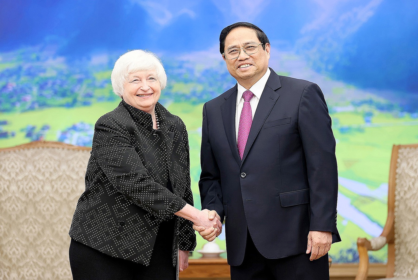 Thủ tướng Phạm Minh Chính tiếp Bộ trưởng Tài chính Mỹ Janet Yellen tại Hà Nội vào chiều 20-7  - Ảnh: TTXVN