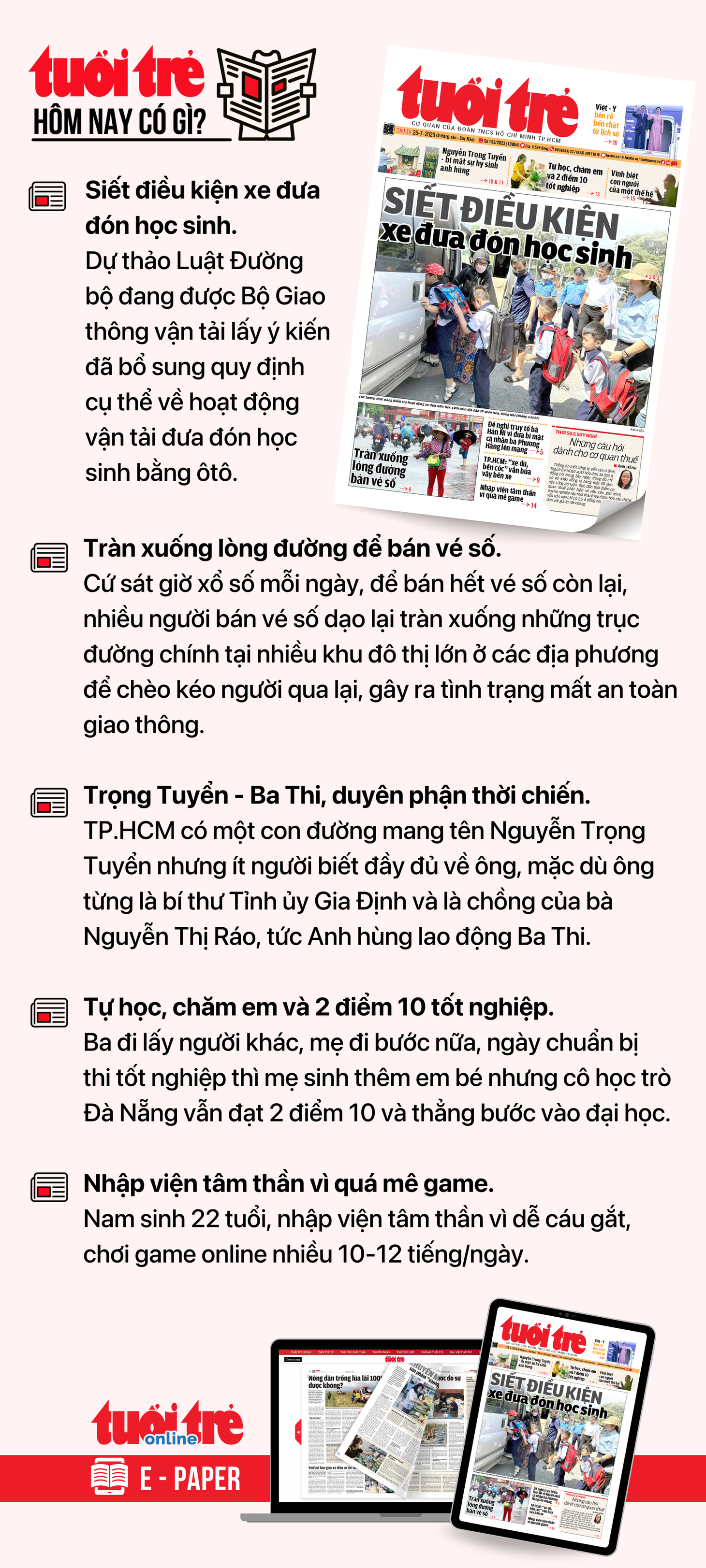 Tin tức chính trên Tuổi Trẻ nhật báo hôm nay 26-7. Để đọc Tuổi Trẻ báo in phiên bản E-paper, mời bạn đăng ký Tuổi Trẻ Sao TẠI ĐÂY