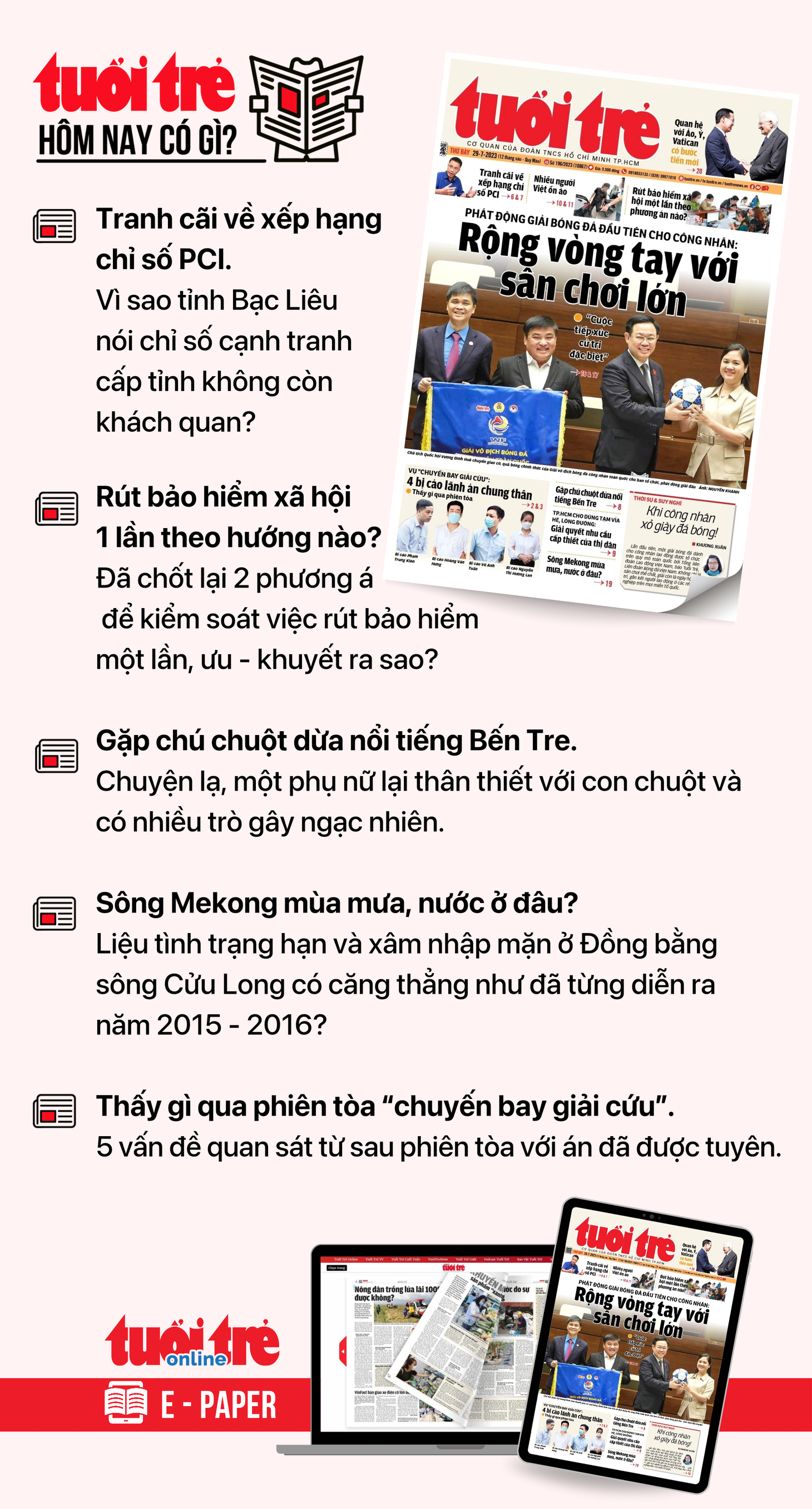Tin tức chính trên Tuổi Trẻ nhật báo hôm nay 29-7. Để đọc Tuổi Trẻ báo in phiên bản E-paper, mời bạn đăng ký Tuổi Trẻ Sao TẠI ĐÂY