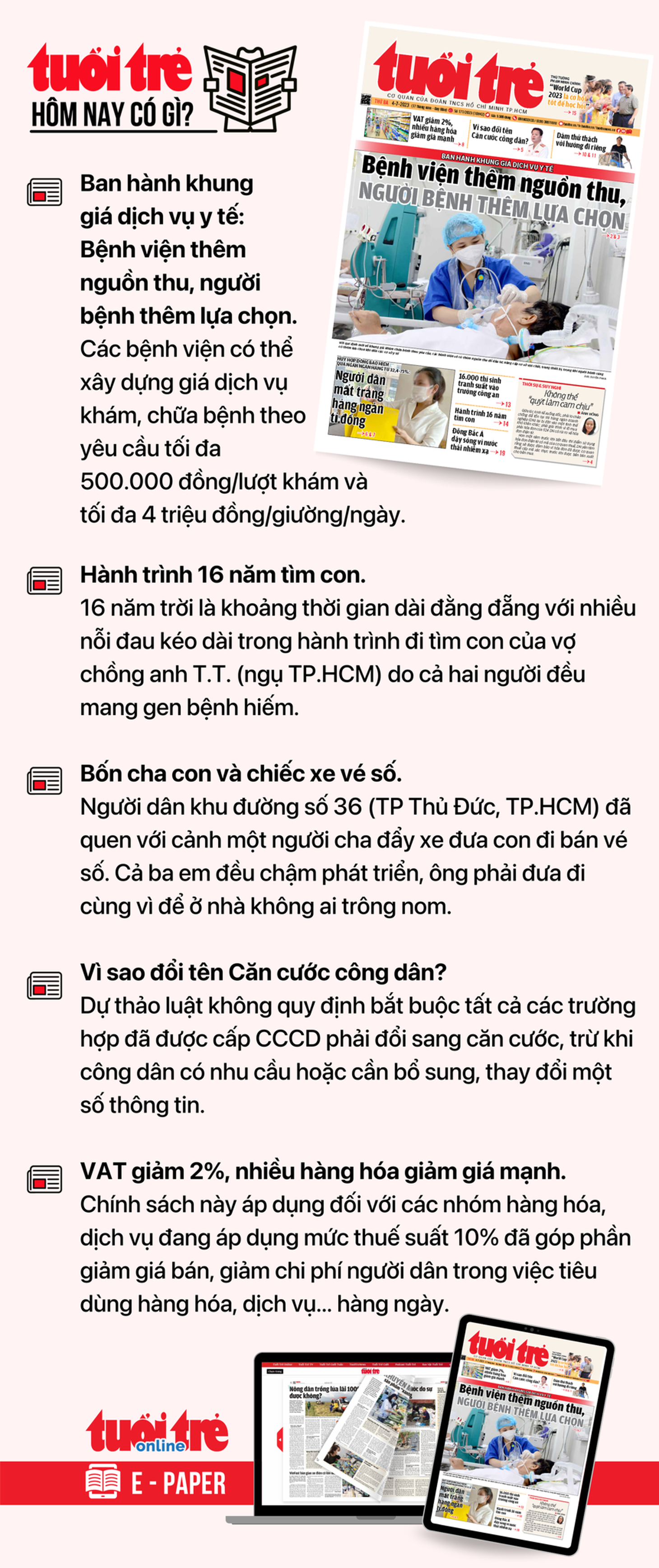 Tin tức chính trên Tuổi Trẻ nhật báo hôm nay 4-7. Để đọc Tuổi Trẻ báo in phiên bản E-paper, mời bạn đăng ký Tuổi Trẻ Sao tại đây.