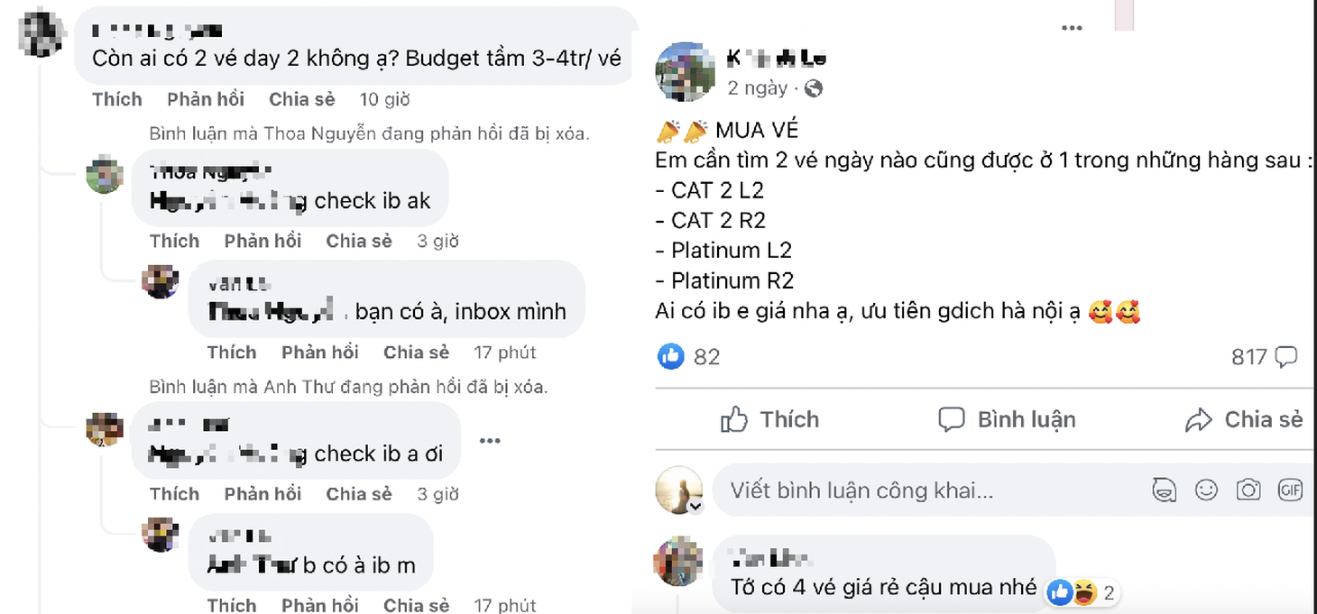 Nhu cầu tìm mua vé xem BlackPink ngày 2 tăng cao trên các hội nhóm - Ảnh: Chụp màn hình