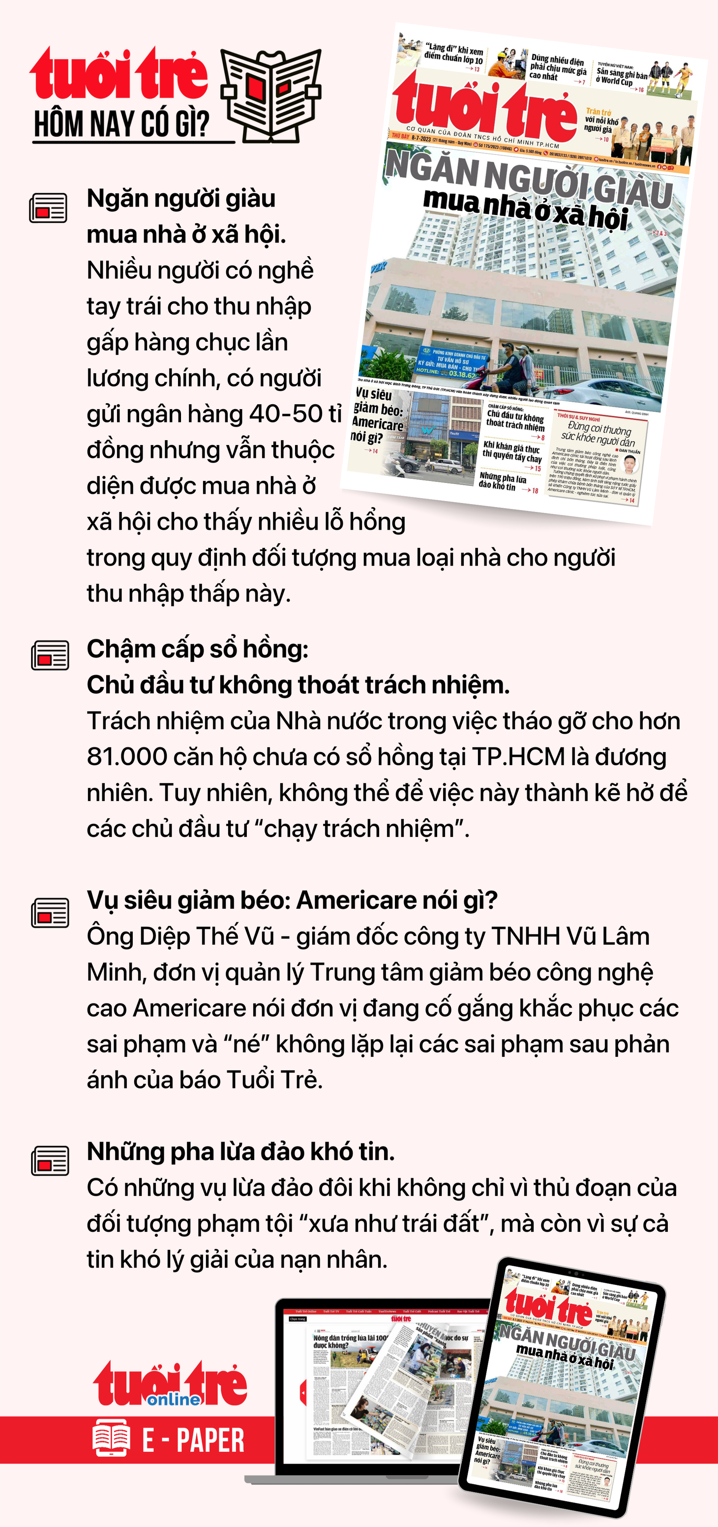 Tin tức chính trên Tuổi Trẻ nhậxt báo hôm nay 8-7. Để đọc Tuổi Trẻ báo in phiên bản E-paper, mời bạn đăng ký Tuổi Trẻ Sao TẠI ĐÂY