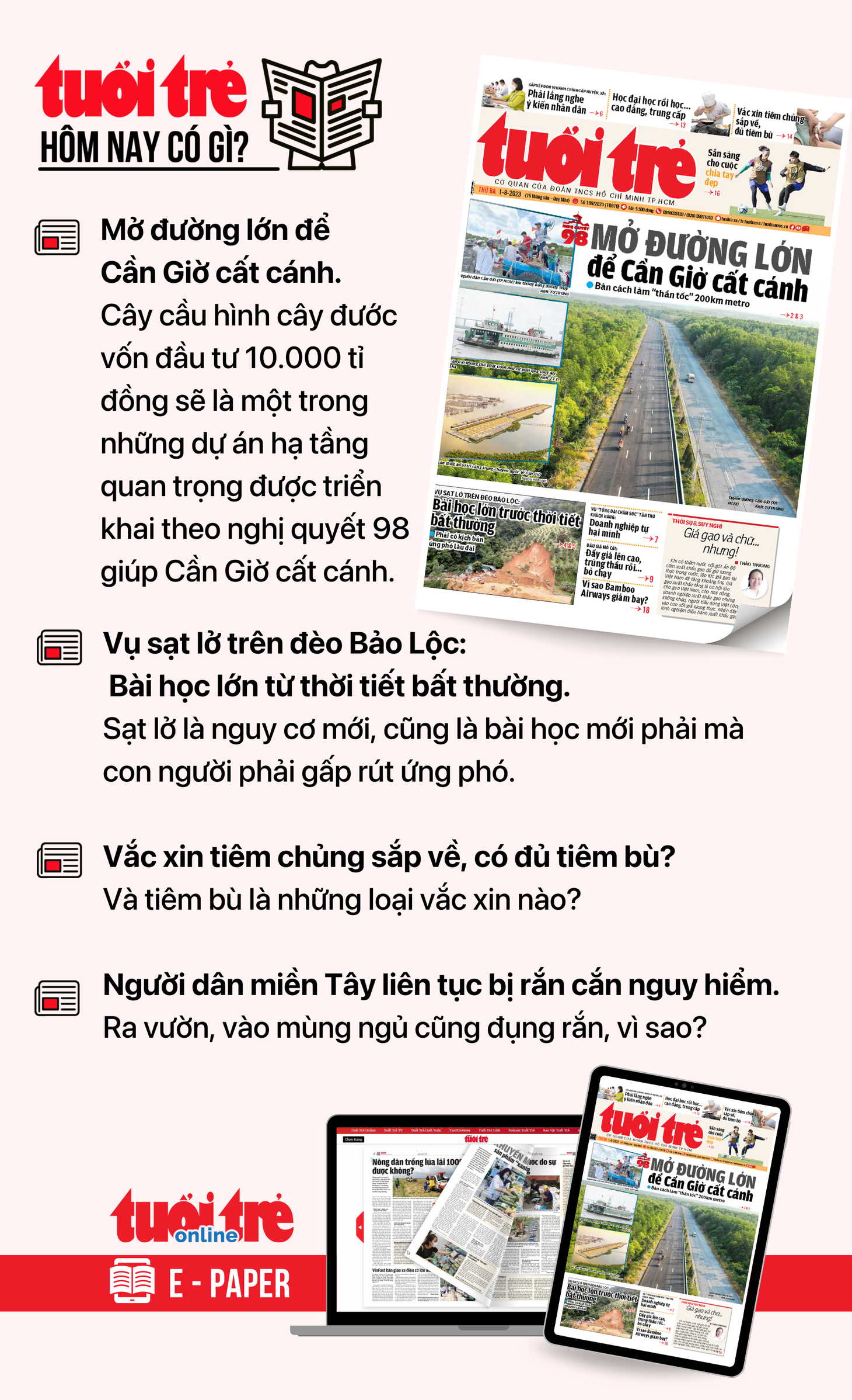 Tin tức chính trên Tuổi Trẻ nhật báo hôm nay 1-8. Để đọc Tuổi Trẻ báo in phiên bản E-paper, mời bạn đăng ký Tuổi Trẻ Sao TẠI ĐÂY