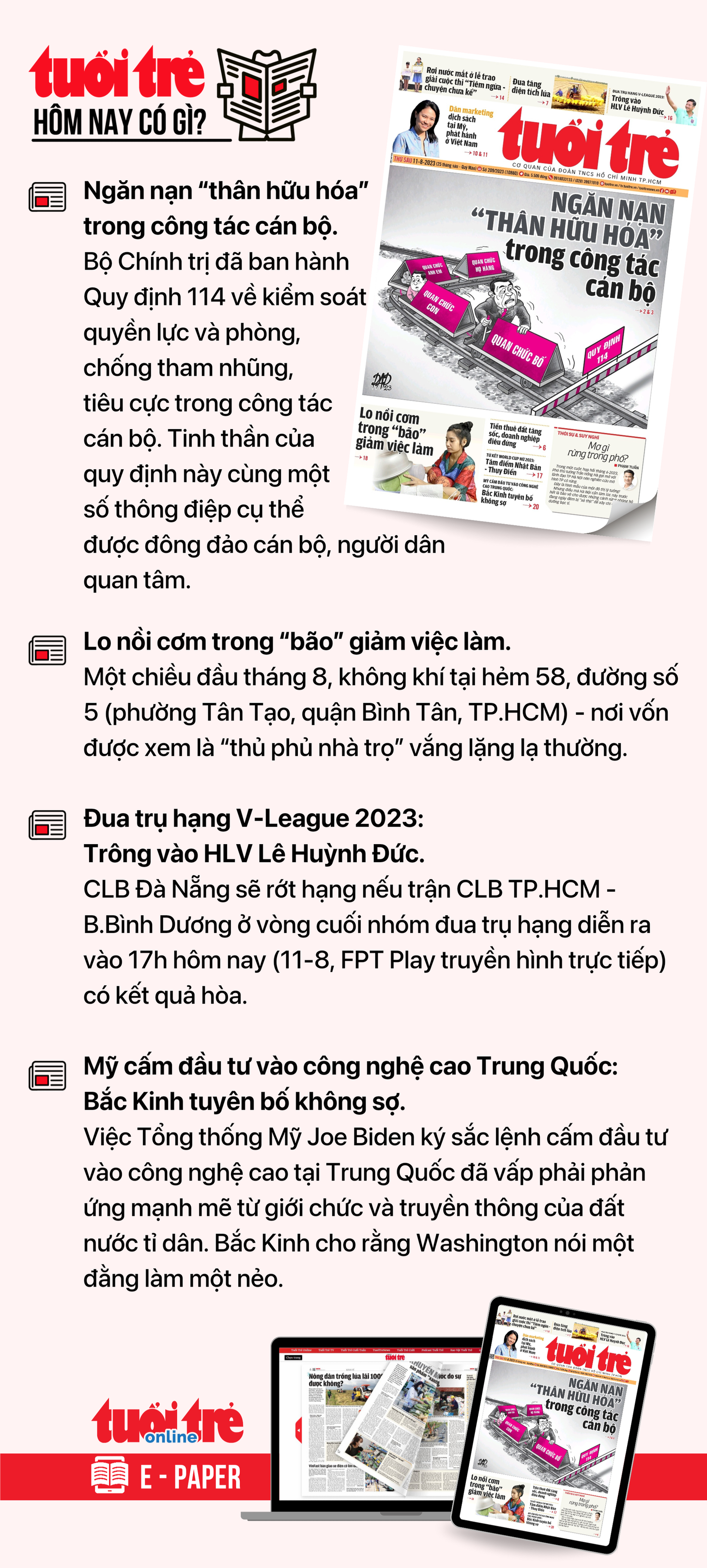 Tin tức chính trên Tuổi Trẻ nhật báo hôm nay 11-8. Để đọc Tuổi Trẻ báo in phiên bản E-paper, mời bạn&nbsp;đăng ký Tuổi Trẻ Sao TẠI ĐÂY