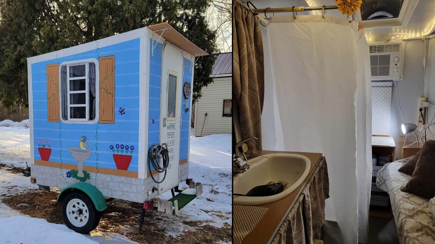 Ngôi nhà di động nhỏ này có cả toilet di động, vòi hoa sen để tắm đứng, máy lạnh cùng một "garage mini". Tất cả tạo nên một rơ moóc chỉ nặng 480kg - rất khiêm tốn so với những nhà di động khác