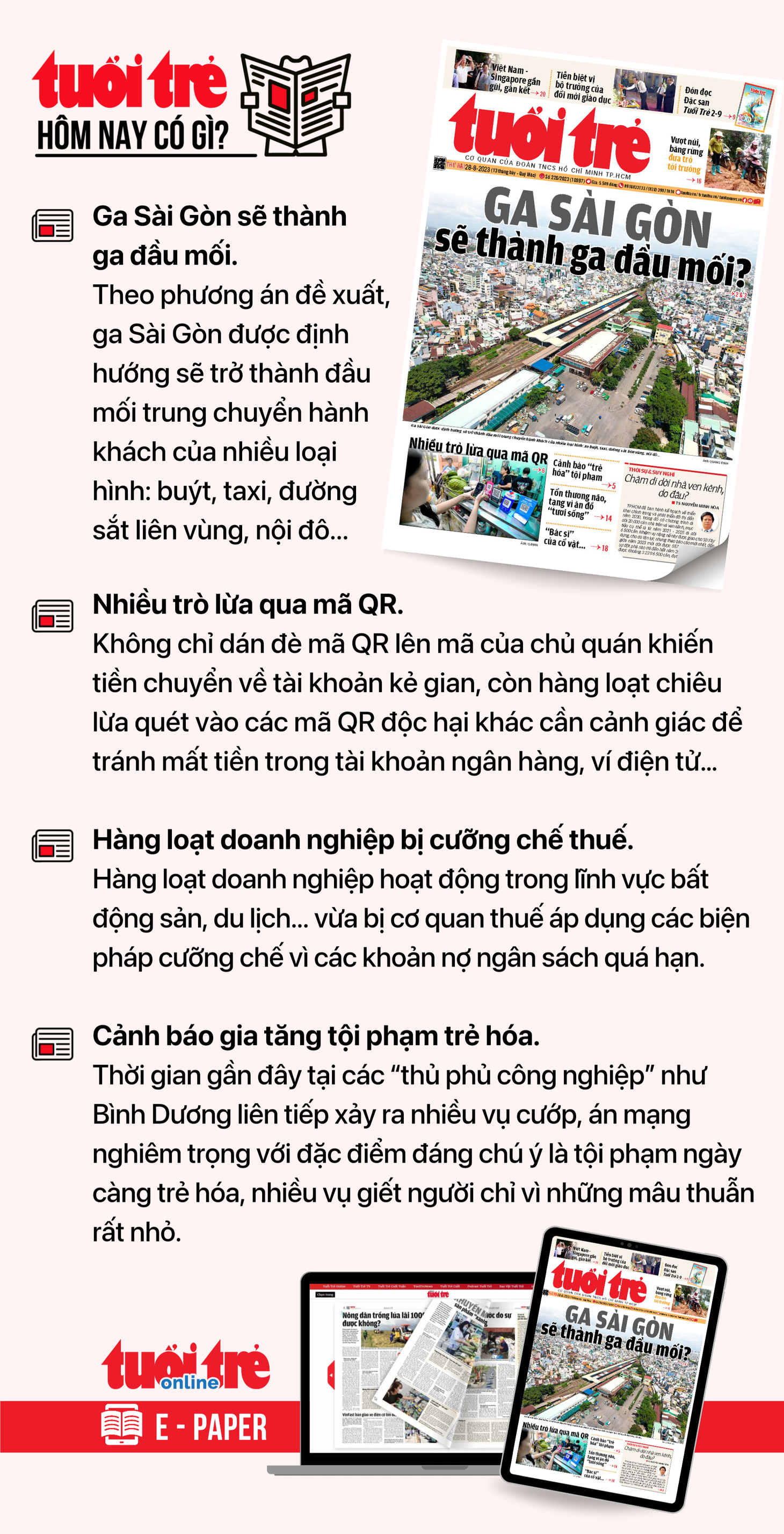 Tin tức chính trên Tuổi Trẻ nhật báo hôm nay 28-8. Để đọc Tuổi Trẻ báo in phiên bản E-paper, mời bạn đăng ký Tuổi Trẻ Sao TẠI ĐÂY
