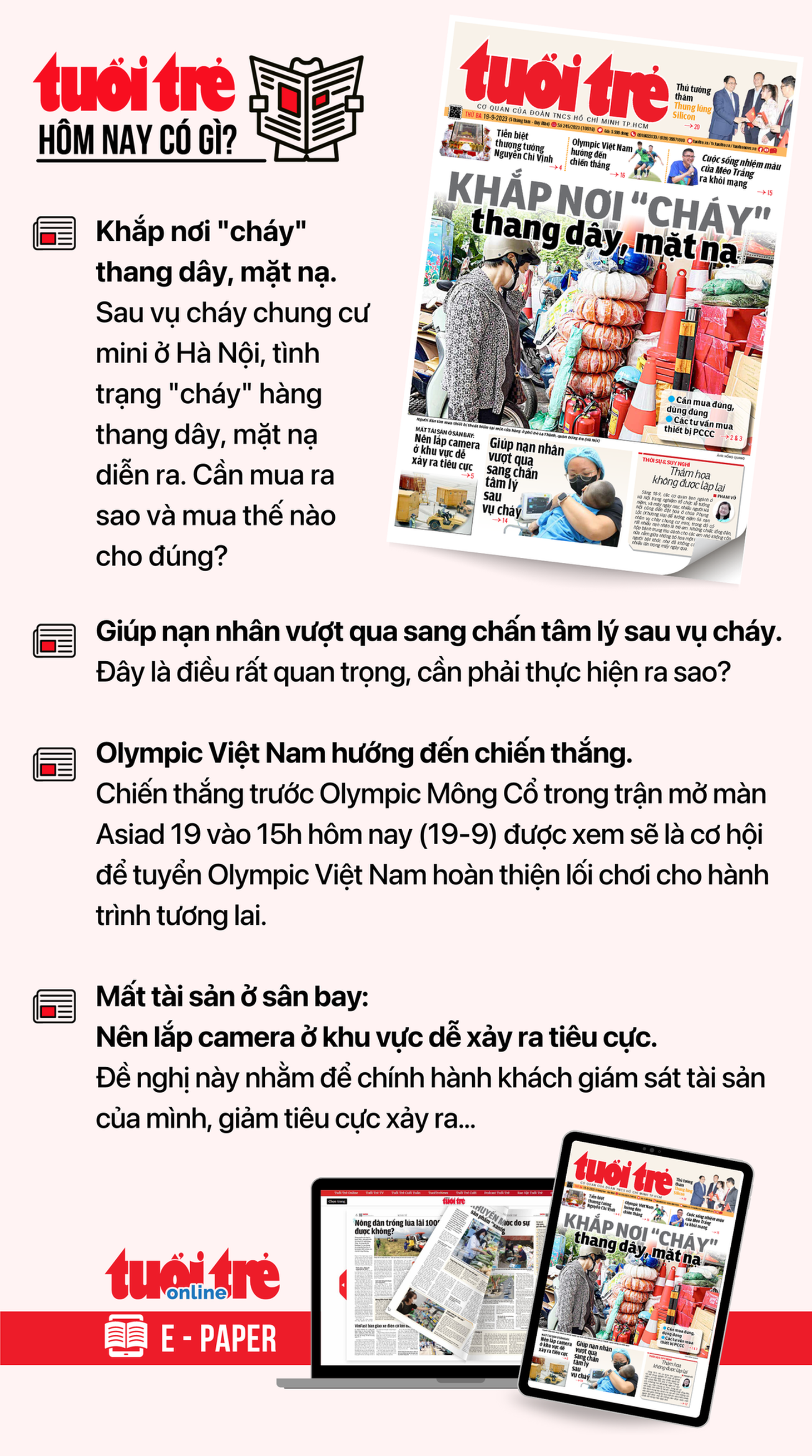 Tin tức chính trên Tuổi Trẻ nhật báo hôm nay 19-9. Để đọc Tuổi Trẻ báo in phiên bản E-paper, mời bạn đăng ký Tuổi Trẻ Sao TẠI ĐÂY