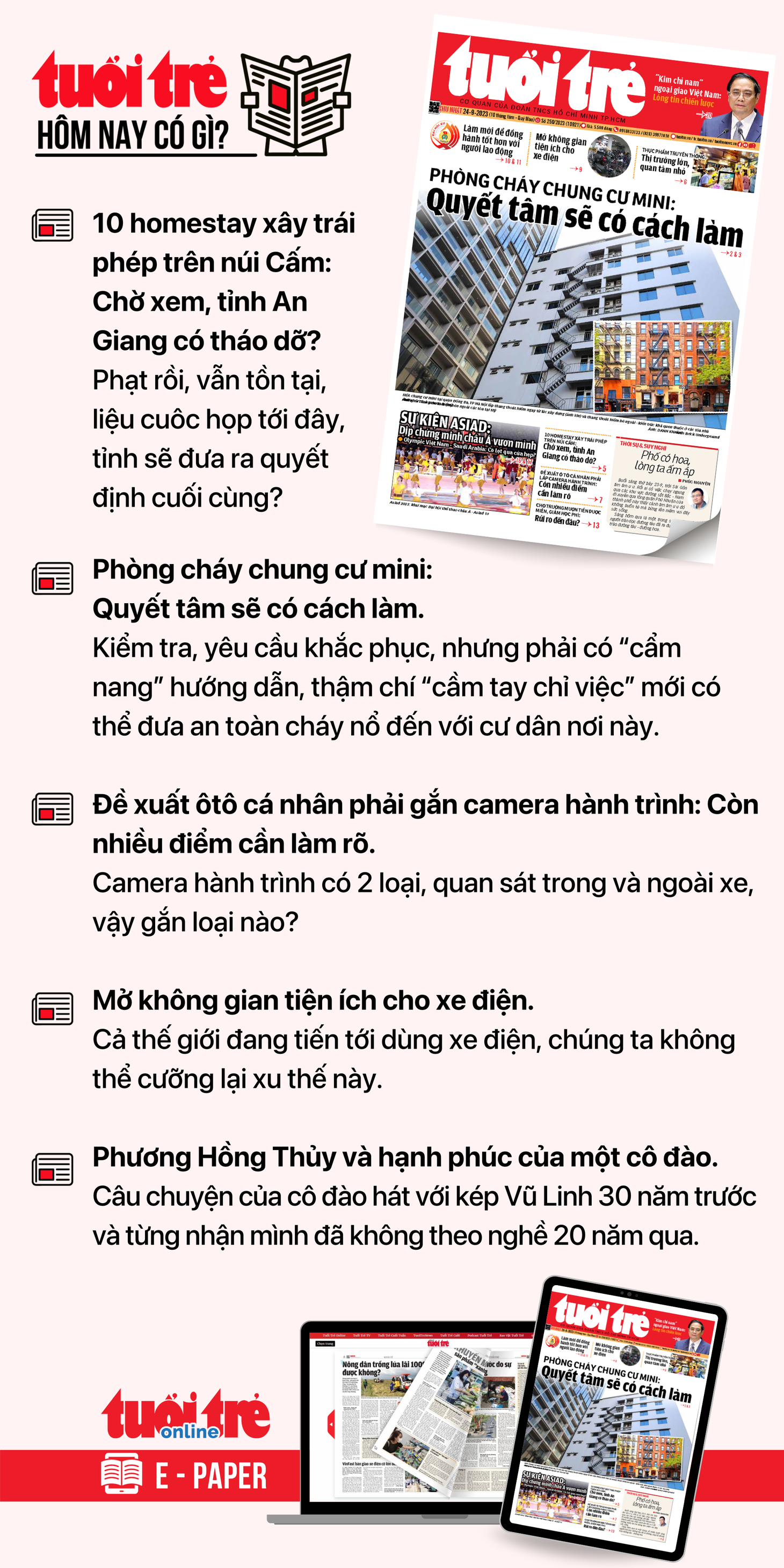 Tin tức chính trên Tuổi Trẻ nhật báo hôm nay 24-9. Để đọc Tuổi Trẻ báo in phiên bản E-paper, mời bạn đăng ký Tuổi Trẻ Sao TẠI ĐÂY