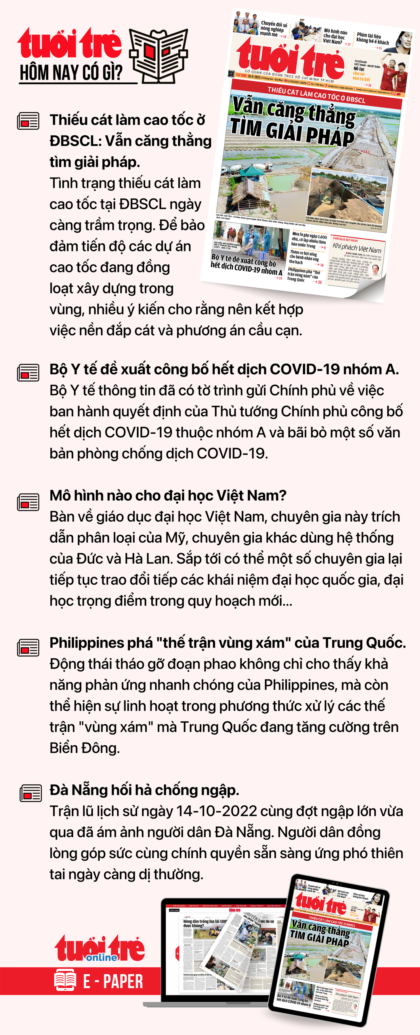 Tin tức chính trên Tuổi Trẻ nhật báo hôm nay 28-9. Để đọc Tuổi Trẻ báo in phiên bản E-paper, mời bạn đăng ký Tuổi Trẻ Sao&nbsp;TẠI ĐÂY
