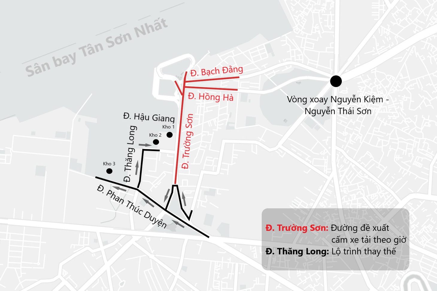 Khu vực dự kiến cấm xe tải theo giờ và lộ trình thay thế - Đồ họa: PHƯƠNG NHI