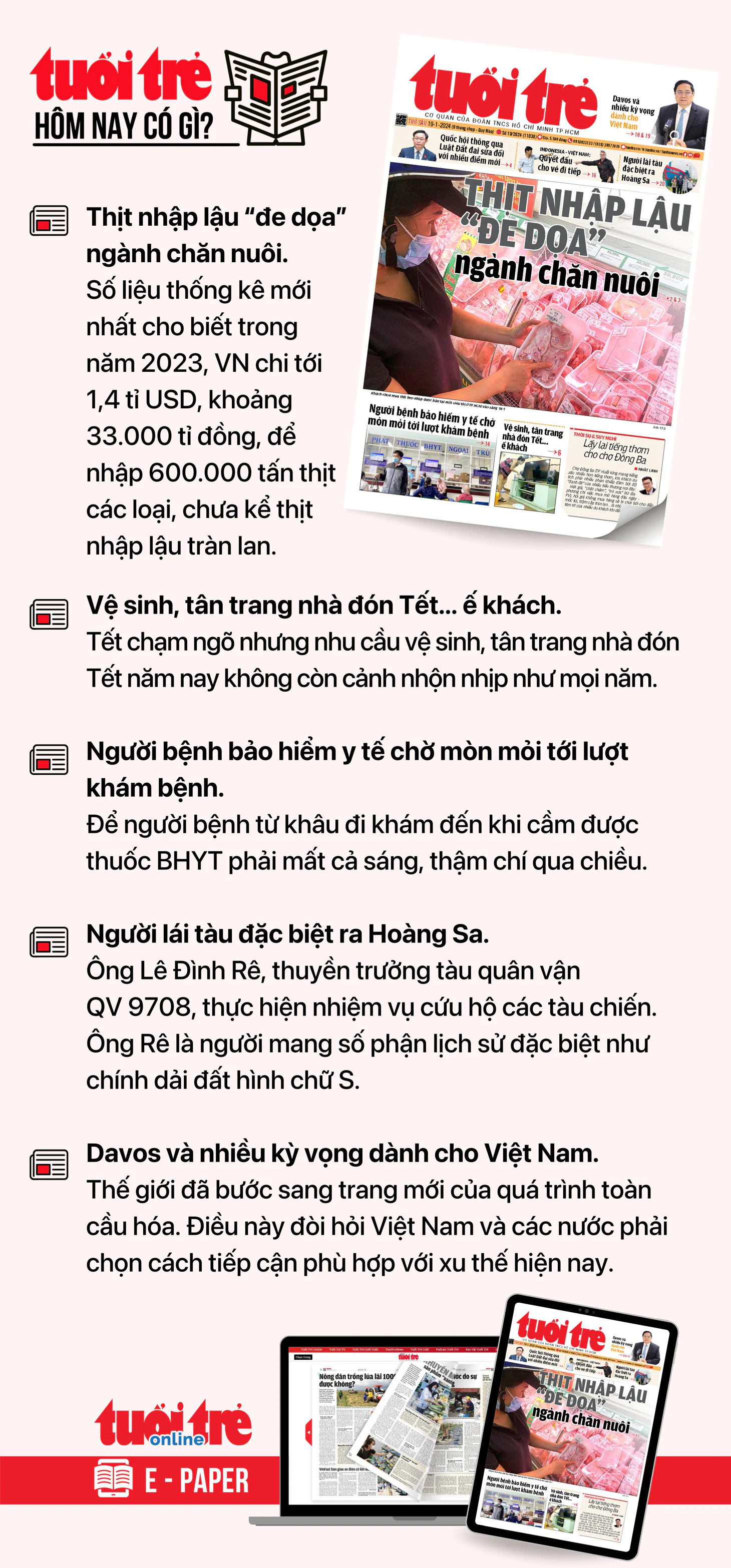 Tin tức chính trên Tuổi Trẻ nhật báo hôm nay 19-1. Để đọc Tuổi Trẻ báo in phiên bản E-paper, mời bạn đăng ký Tuổi Trẻ Sao TẠI ĐÂY