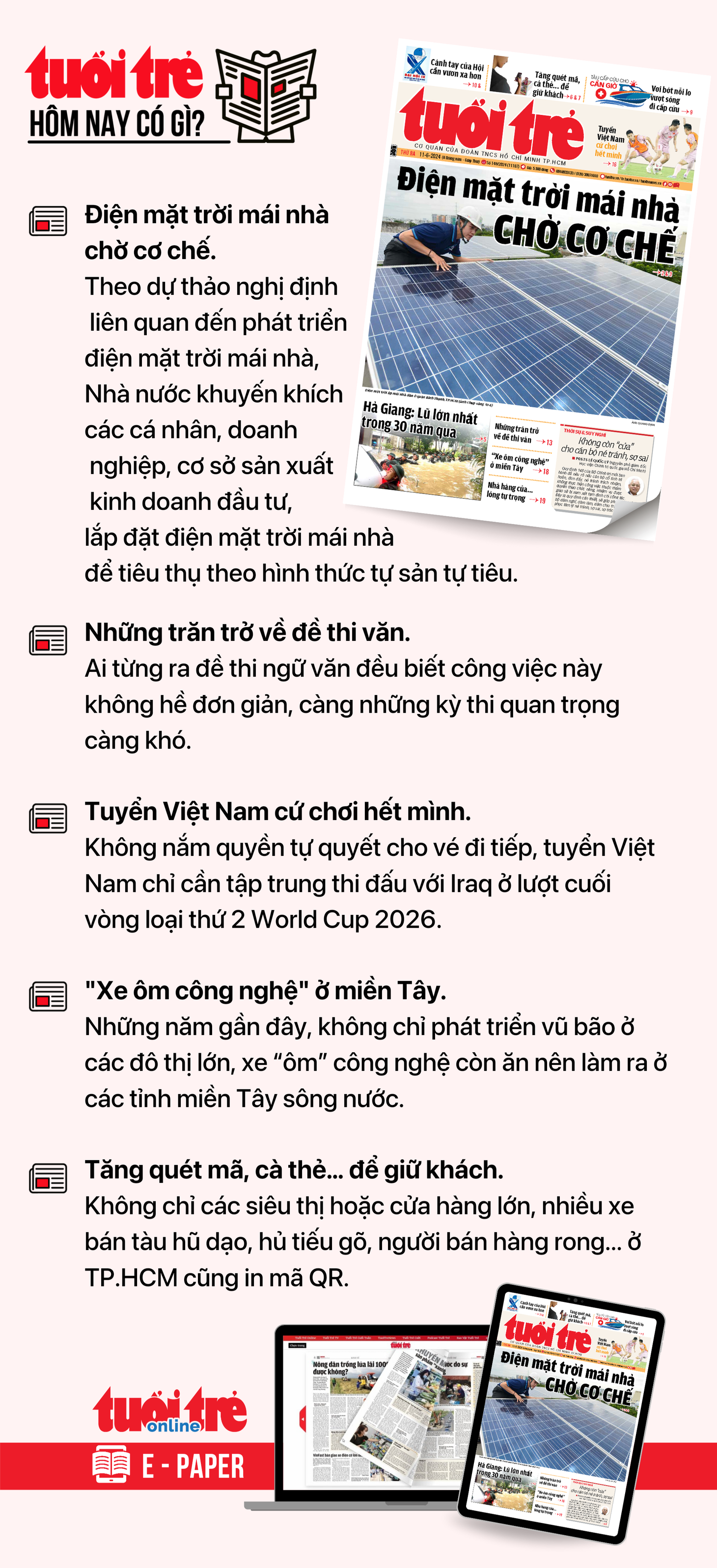 Tin tức chính trên Tuổi Trẻ nhật báo hôm nay 11-6. Để đọc Tuổi Trẻ báo in phiên bản E-paper, mời bạn đăng ký Tuổi Trẻ Sao TẠI ĐÂY