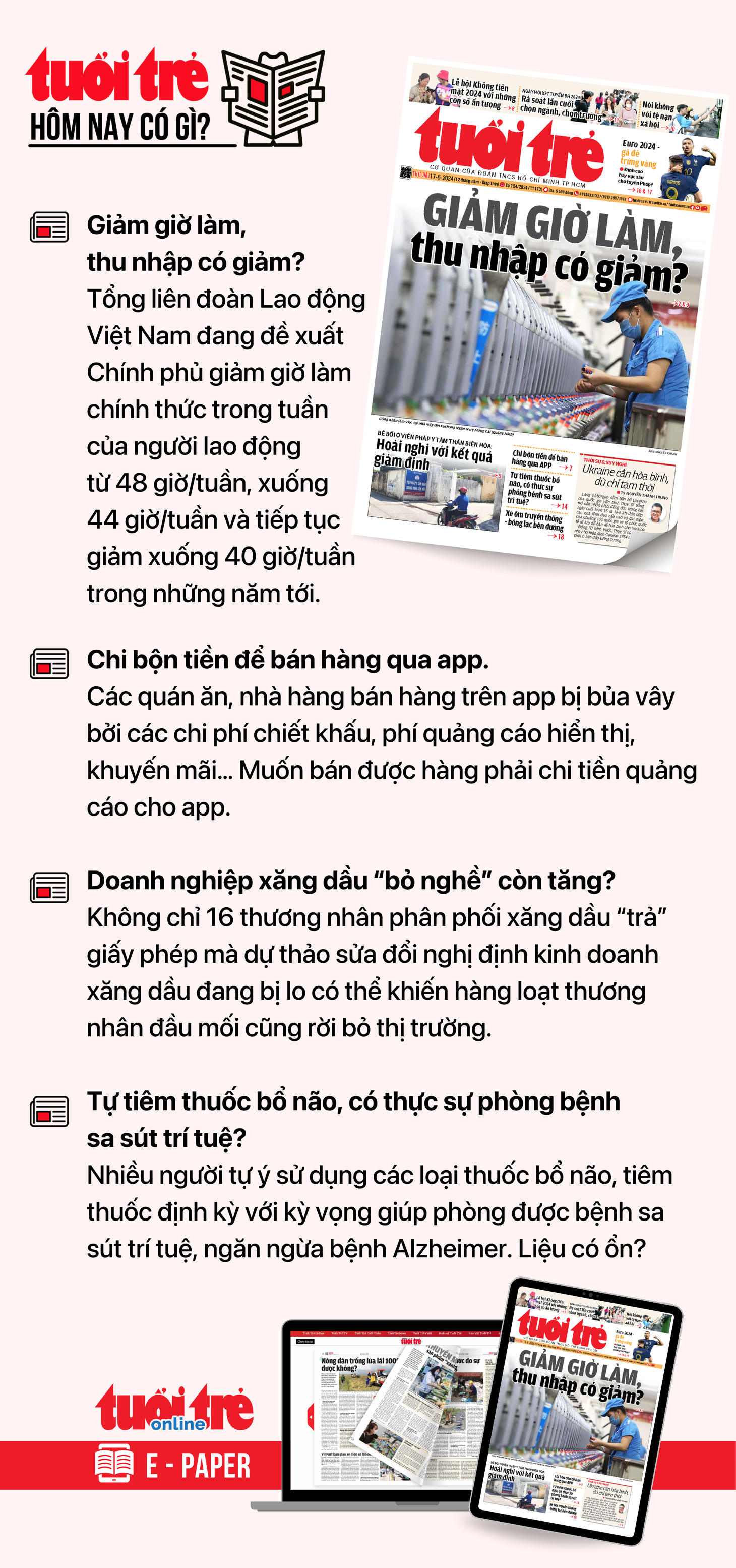 Tin tức chính trên Tuổi Trẻ nhật báo hôm nay 17-6. Để đọc Tuổi Trẻ báo in phiên bản E-paper, mời bạn đăng ký Tuổi Trẻ Sao TẠI ĐÂY