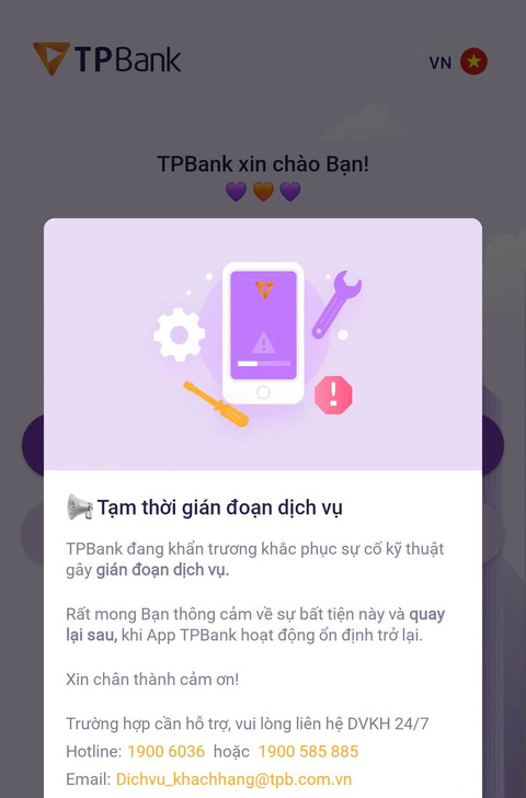 Ứng dụng TPBank bị lỗi, không giao dịch được nhiều giờ - Ảnh 1.