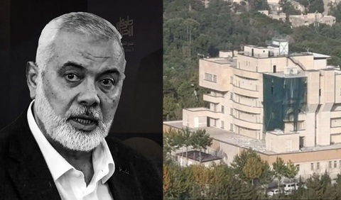 Thủ lĩnh chính trị Hamas Ismail Haniyeh và tòa nhà được cho là nơi ông Haniyeh ở khi đến Tehran và bị ám sát - Ảnh: SAMAA.TV/TELEGRAM Thủ lĩnh chính trị Hamas Ismail Haniyeh và tòa nhà được cho là nơi ông Haniyeh ở khi đến Tehran và bị ám sát - Ảnh: SAMAA.TV/TELEGRAM