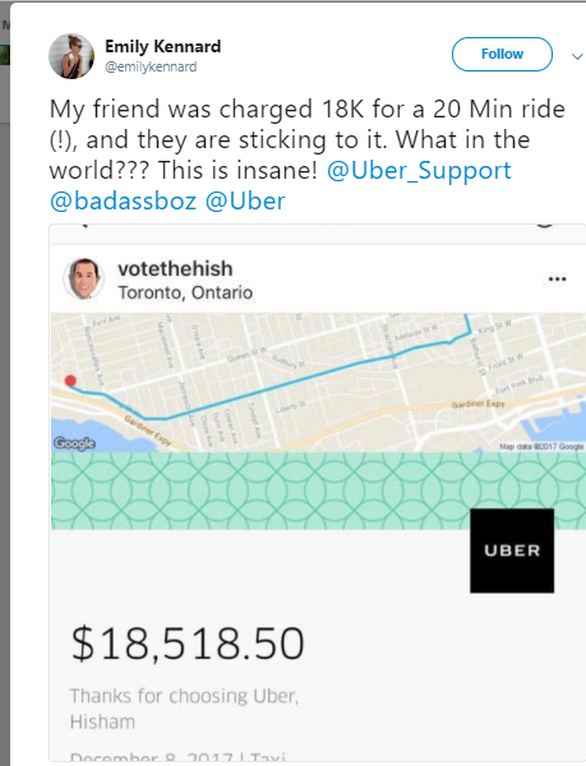 Uber nói ‘lỗi kỹ thuật’ sau khi tính cước 18.000 USD cuốc xe 21 phút - Ảnh 1.