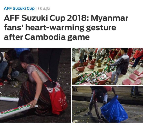 Học theo người Nhật, CĐV Myanmar dọn sạch rác sau trận đấu - Ảnh 1. Học theo người Nhật, CĐV Myanmar dọn sạch rác sau trận đấu - Ảnh 1.
