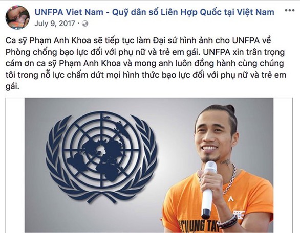 Quỹ dân số Liên Hiệp Quốc gỡ ảnh Phạm Anh Khoa khỏi fanpage - Ảnh 1. Quỹ dân số Liên Hiệp Quốc gỡ ảnh Phạm Anh Khoa khỏi fanpage - Ảnh 1.