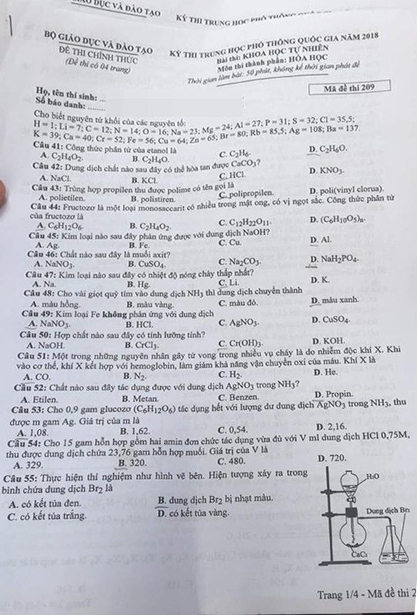Xem đề hóa THPT quốc gia: nhiều câu lạ, phân hóa cao - Ảnh 1. Xem đề hóa THPT quốc gia: nhiều câu lạ, phân hóa cao - Ảnh 1.