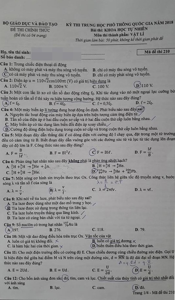Xem đề vật lý THPT quốc gia: hỏi nhiều về điện, có kiến thức lớp 11 - Ảnh 1. Xem đề vật lý THPT quốc gia: hỏi nhiều về điện, có kiến thức lớp 11 - Ảnh 1.