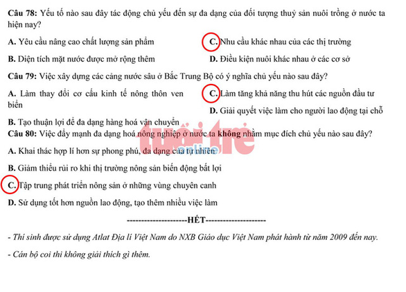 Đề địa lý THPT quốc gia: khó lấy điểm tuyệt đối - Ảnh 12. Đề địa lý THPT quốc gia: khó lấy điểm tuyệt đối - Ảnh 12.