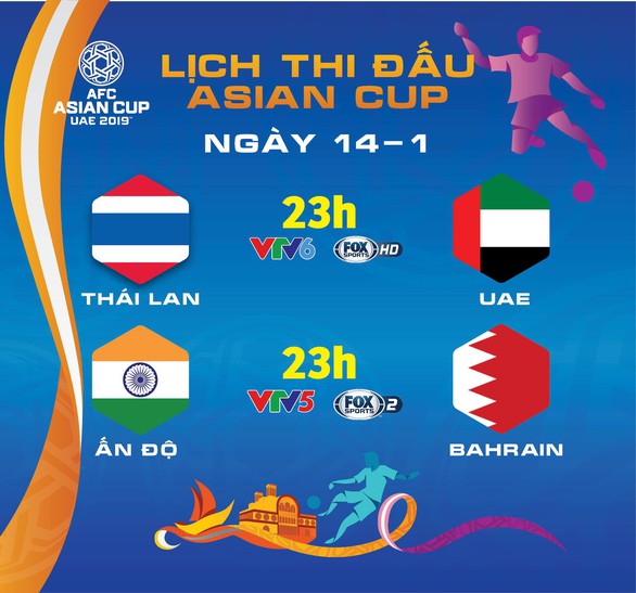 Lịch thi đấu Asian Cup 2019 ngày 14-1: Tâm điểm Thái Lan - Ảnh 1. Lịch thi đấu Asian Cup 2019 ngày 14-1: Tâm điểm Thái Lan - Ảnh 1.