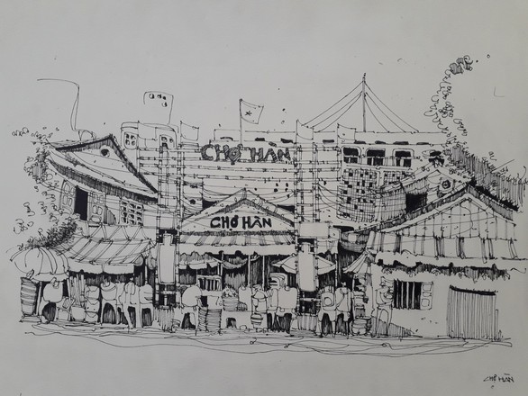 Thân thương với chợ Hàn, chợ Cồn trên tranh ký họa - Ảnh 4. Thân thương với chợ Hàn, chợ Cồn trên tranh ký họa - Ảnh 4.