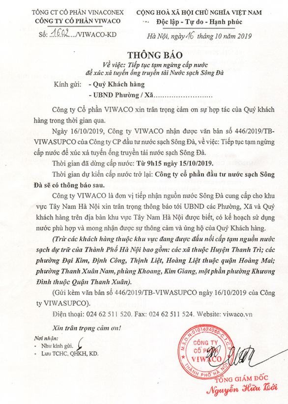 Nhà máy nước Sông Đà dừng cấp nước, nhiều khu vực của Hà Nội mất nước - Ảnh 3. Nhà máy nước Sông Đà dừng cấp nước, nhiều khu vực của Hà Nội mất nước - Ảnh 3.