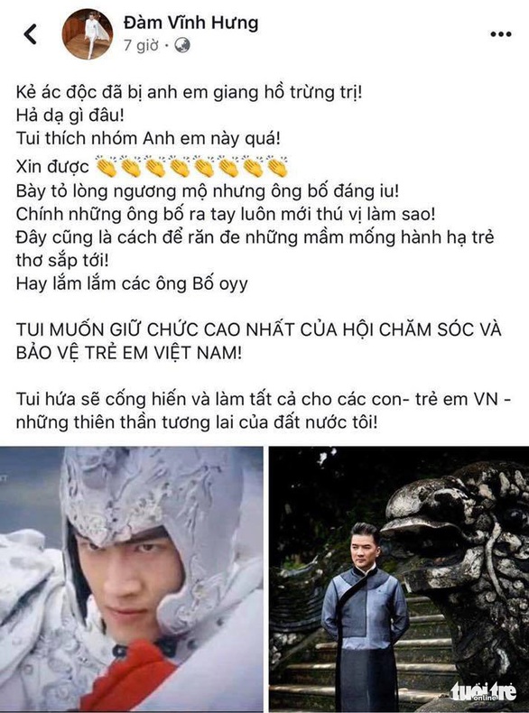 Điều tra Facebooker Đàm Vĩnh Hưng nghi kích động bạo lực vụ cha đánh con - Ảnh 6. Điều tra Facebooker Đàm Vĩnh Hưng nghi kích động bạo lực vụ cha đánh con - Ảnh 6.