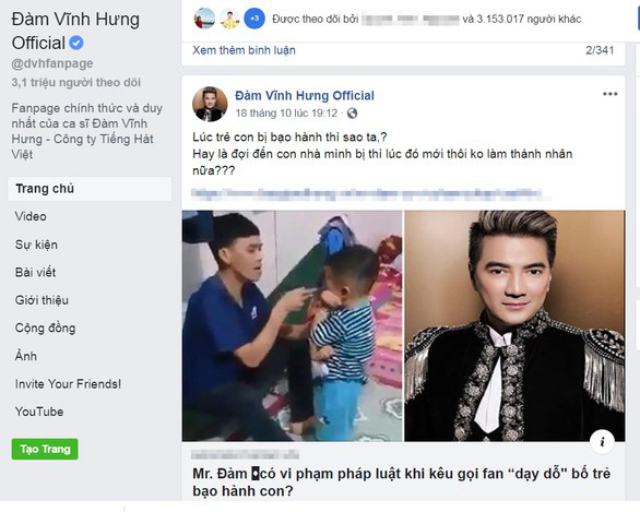 Tài khoản Đàm Vĩnh Hưng kích động trên Facebook: dùng luật rừng đáng lên án - Ảnh 1. Tài khoản Đàm Vĩnh Hưng kích động trên Facebook: dùng luật rừng đáng lên án - Ảnh 1.