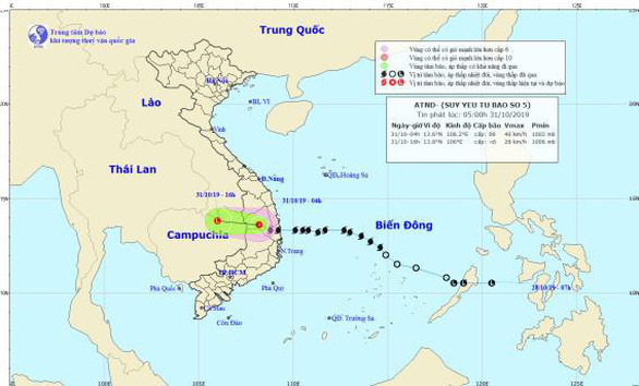 Bão số 5 thành áp thấp nhiệt đới, mưa lớn ở Trung bộ và Tây Nguyên - Ảnh 1. Bão số 5 thành áp thấp nhiệt đới, mưa lớn ở Trung bộ và Tây Nguyên - Ảnh 1.